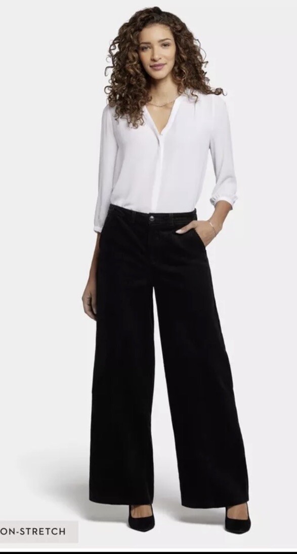 NYDJ Women’s Size 14 Black Ribbed Corduroy Pants Whitney Trouser NWT 100% Cotton