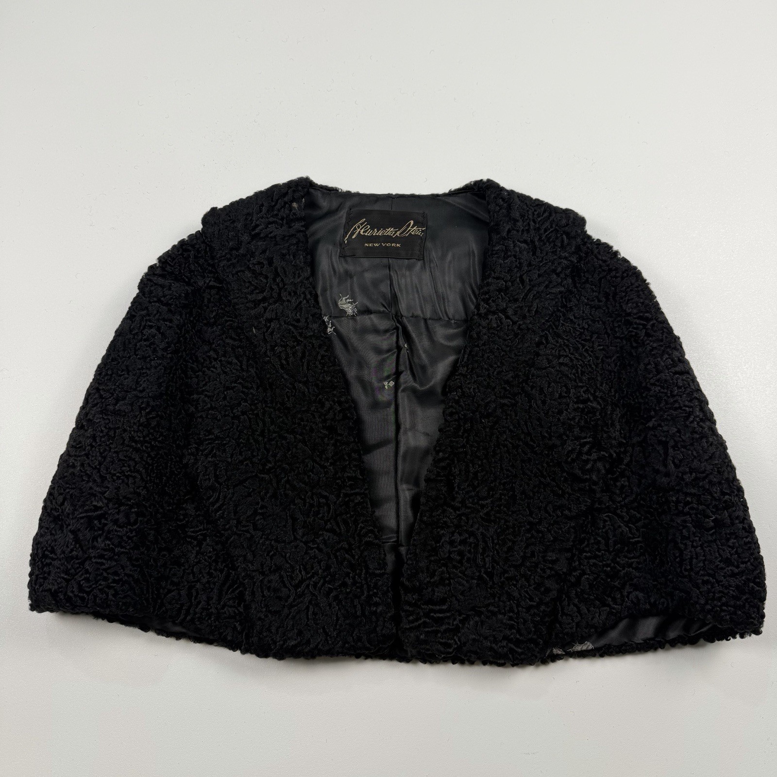 Lamb Stole Curly Black Victorian Cape Opera Shawl Vintage 60s