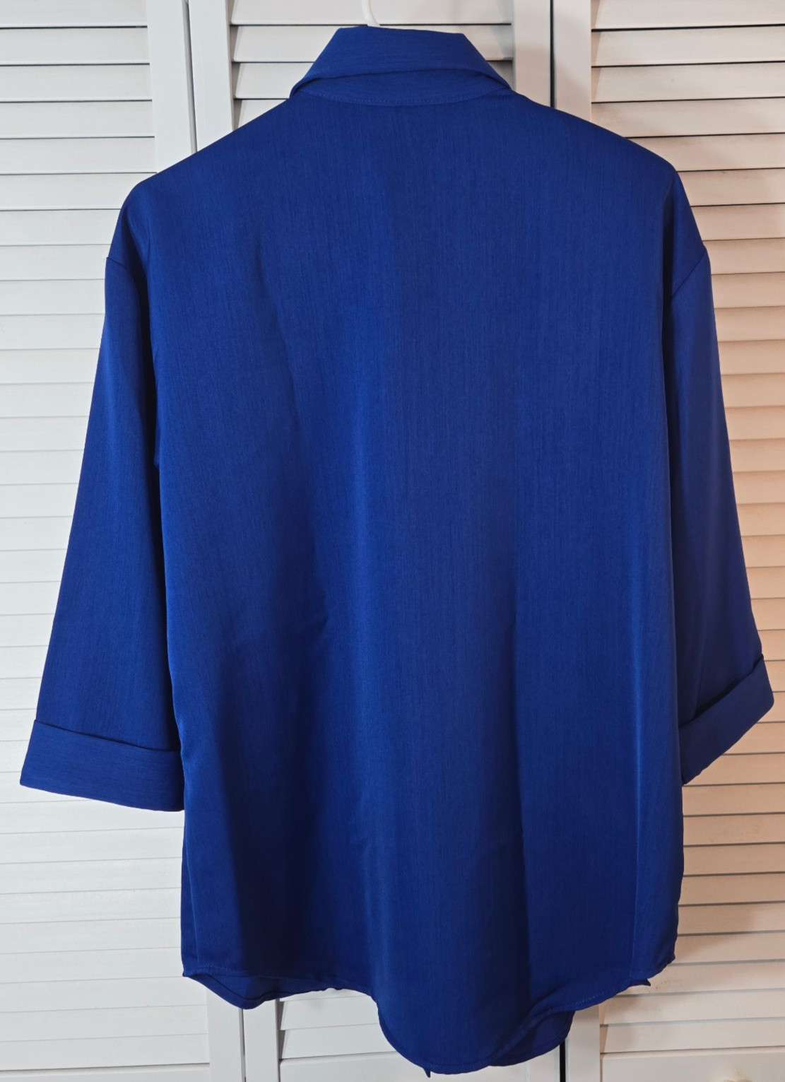 Reina Industries Sz 8 Shirt Top Electric Blue Oriental Button 3/4 Cuffed Sleeve