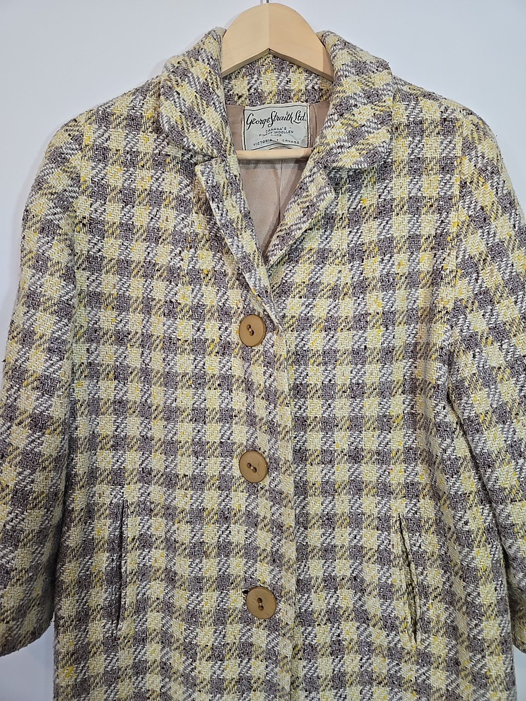 George Straith Ltd Vintage 60s Plaid Woolen Scottish Tweed Dress Coat Size S/M