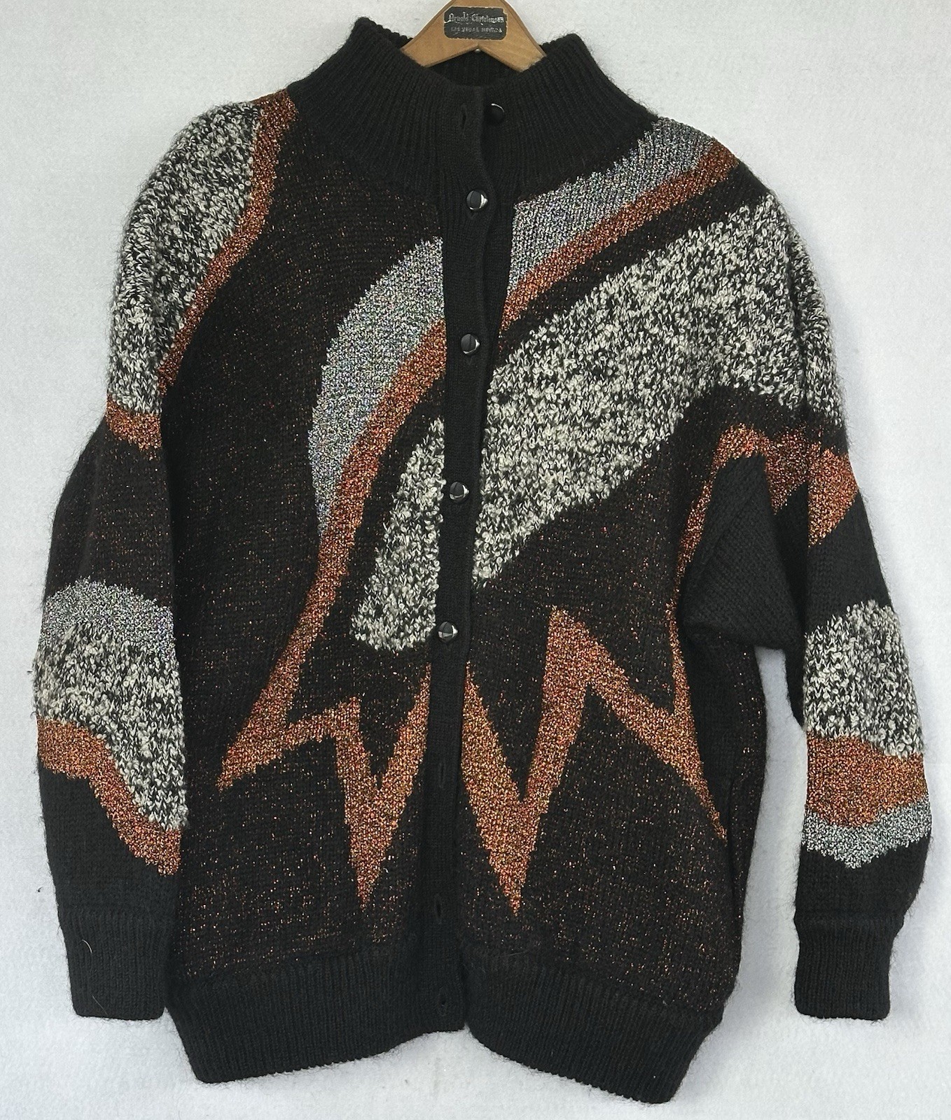 VTG Sweater Cardigan Metallic Wool Blend Retro Grunge 80’s Women’s L