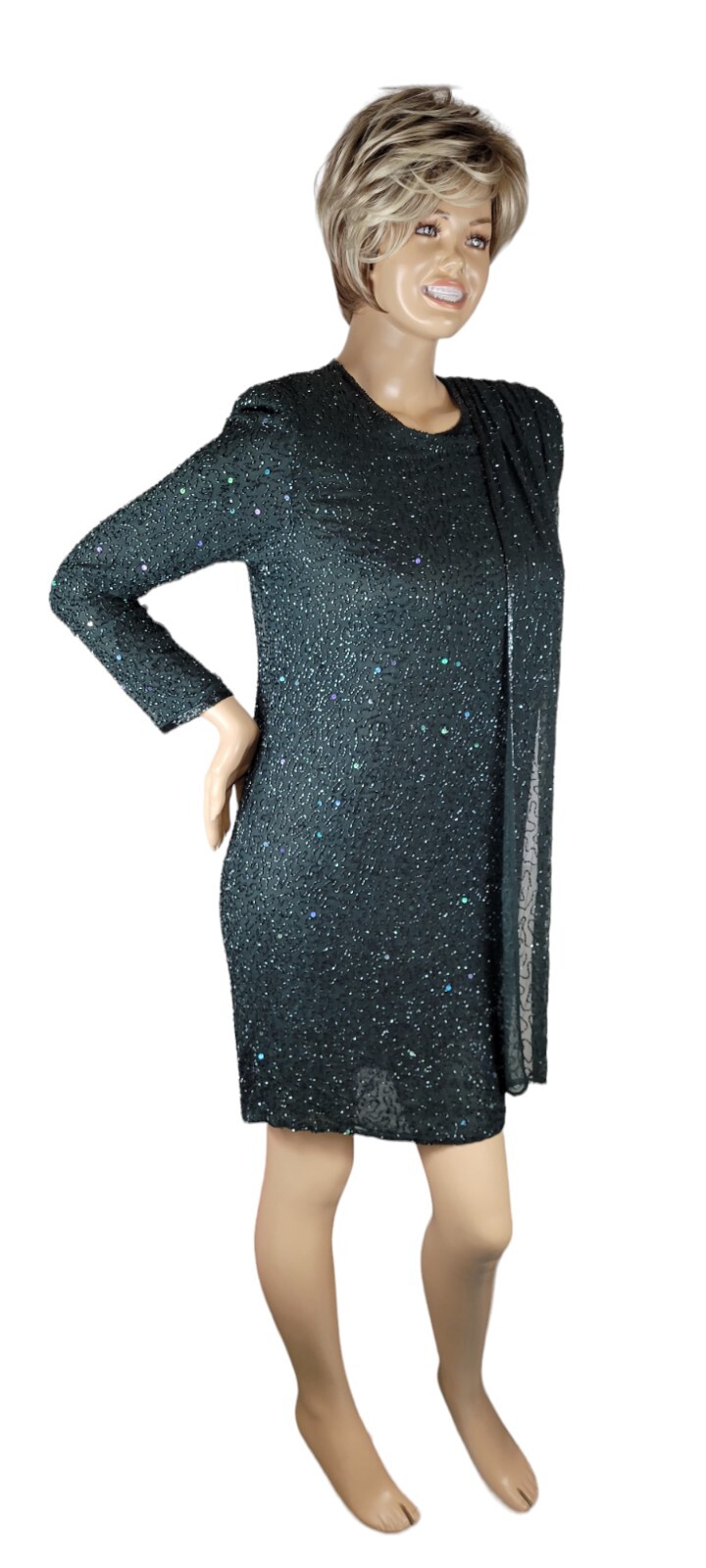 Vintage Judith Ann Creations Hunter Green Beaded Sequin Cocktail Evening Dress L