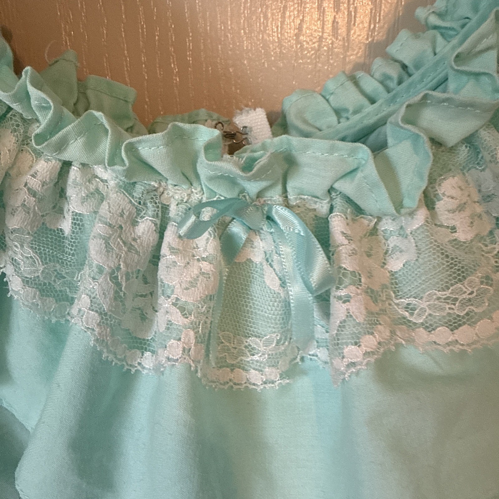 Vintage Large Square Dance Dress Mint Green Lace Prairie Western Cottagecore