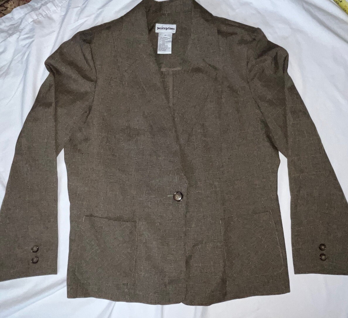 Women’s Vintage Perceptions Blazer Jacket Coat Plaid Browns Orange Size 10