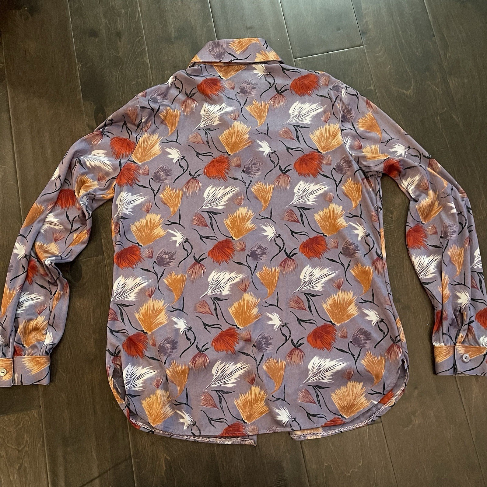Vintage 1970’s Tami Nylon Shirt Purple Mauve Fall Floral Print Teen Size 11/12