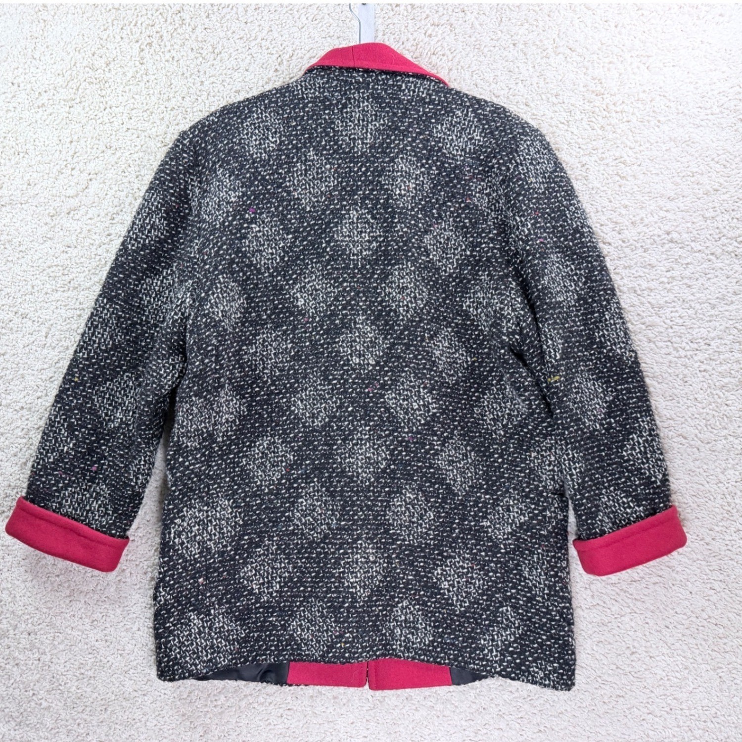 Outer Scene Ltd Wool Tweed Blazer Women 11/12 Pink Black Excellent Vintage Coat
