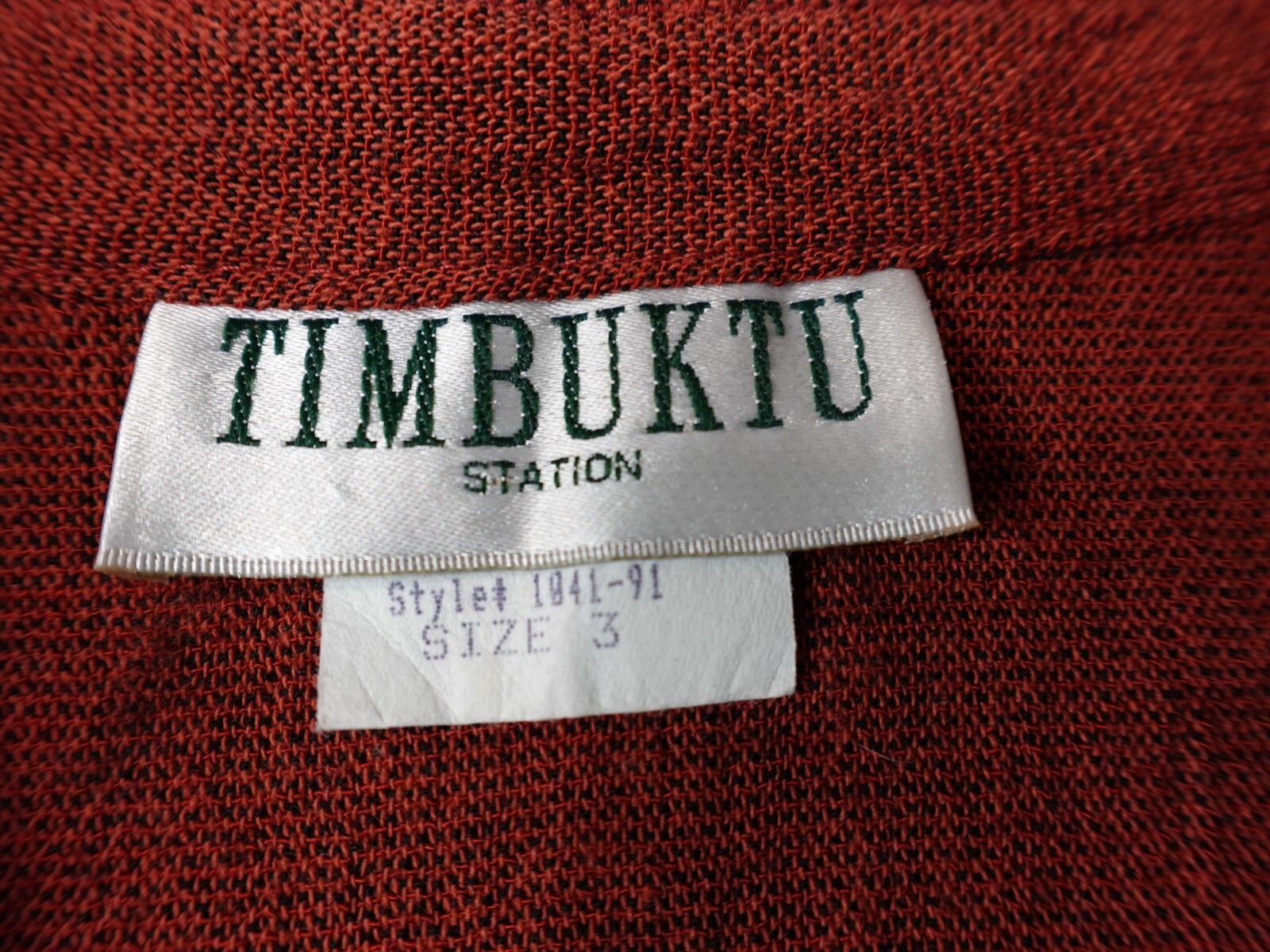 Vintage Timbuktu Station Rust Textured Short Sleeve Shirt Size 3 Made in USA