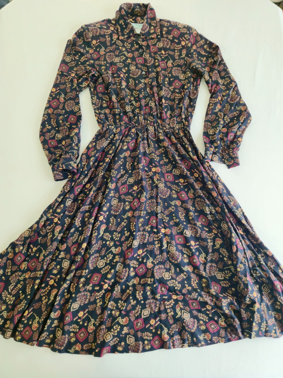 Vintage Willow Ridge Maxi Dress Womens 6 Rayon Floral Button Front Prairie