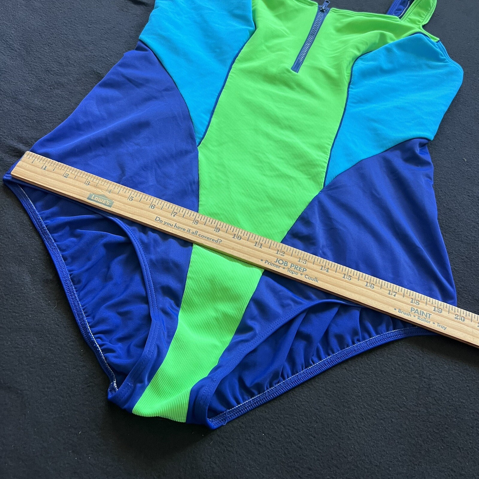 Vintage Christina Zipper Front Colour Block One Piece Swimsuit Size 44-48 W