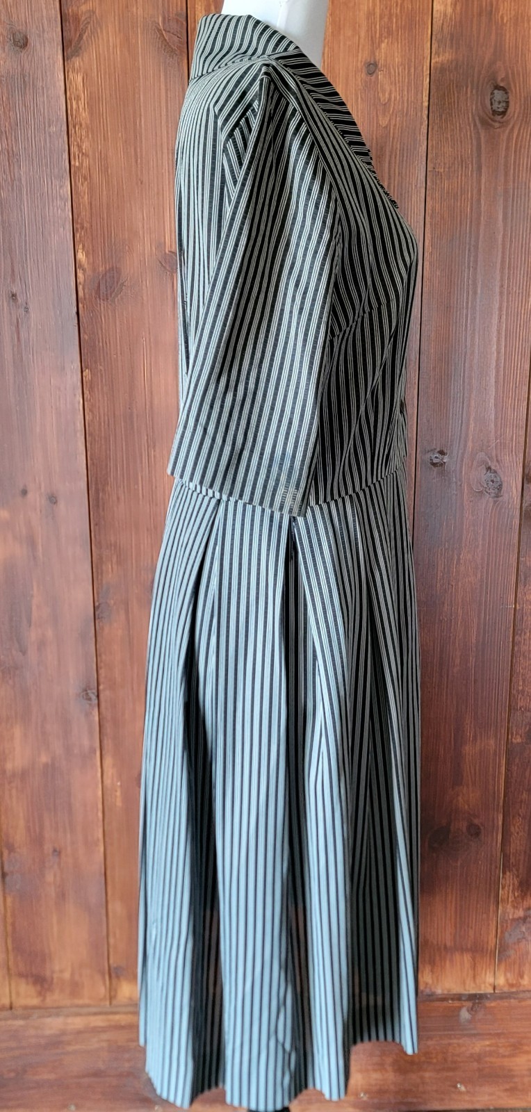 Vintage Miss Marilyn of Dallas 50s Black & White Striped Dress Collared Buttons