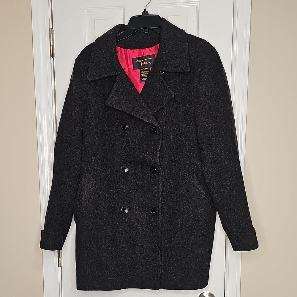 Vintage 100% Wool Shell Double-Breasted Pea Coat with Red Lining – Fabio