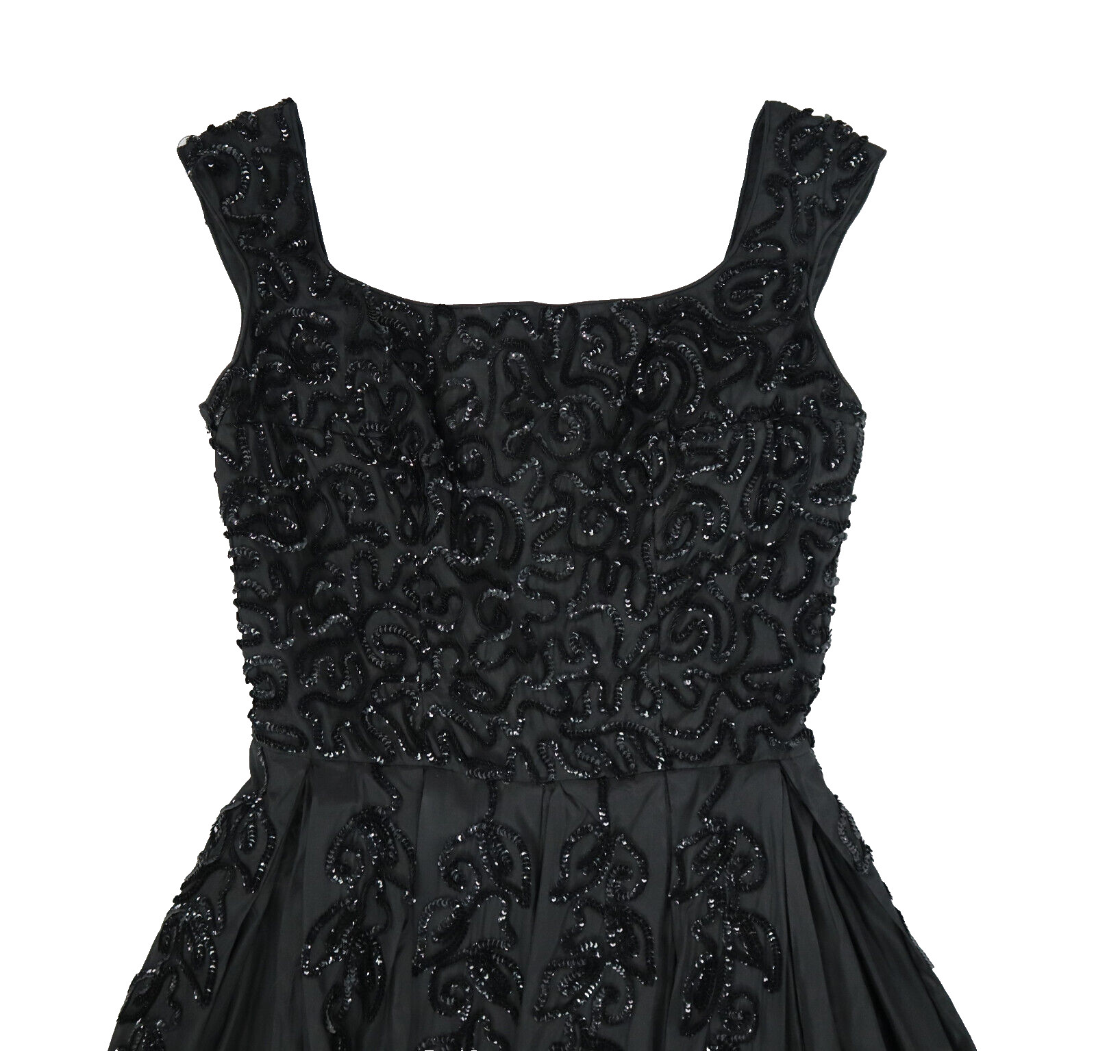 Vintage 50s EMMA DOMB USA Women’s XS 2 Black Taffeta Sequin Midi Party Dress