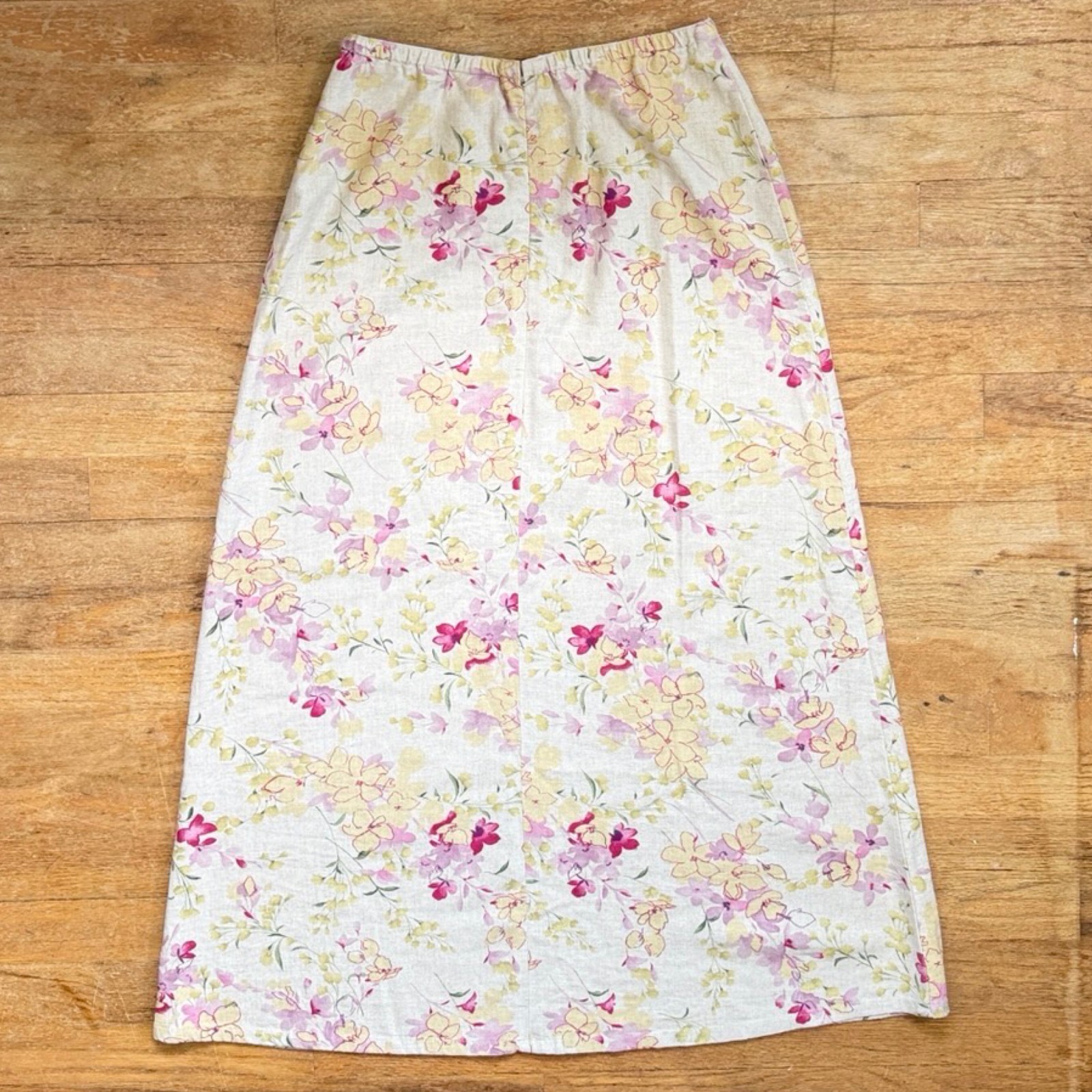Vintage Floral Print Linen Rayon Blend Maxi Skirt Size XS 4 24-26″ Waist Y2K