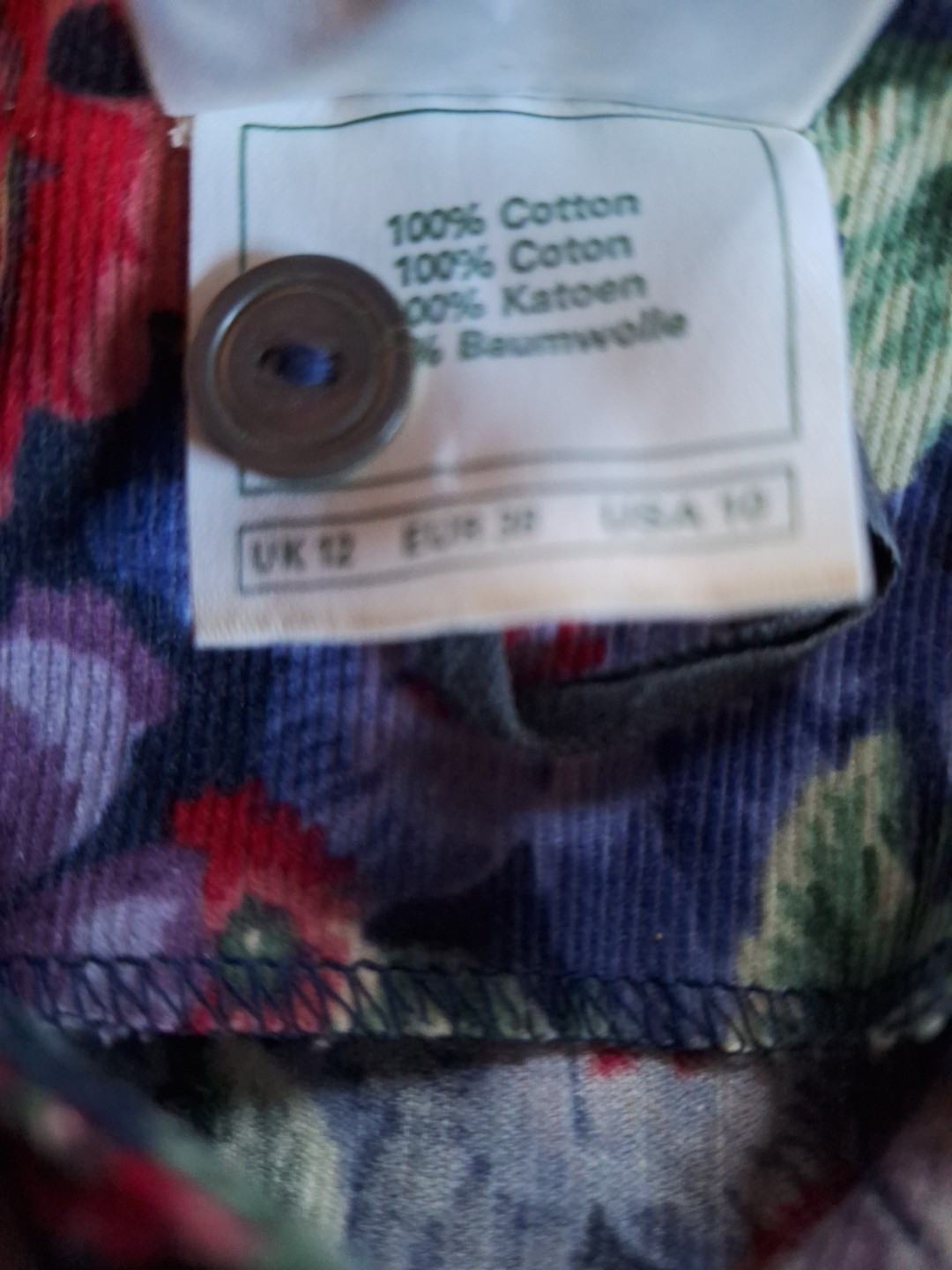 VTG 1990s Laura Ashley Blue Red Purple Floral Puff Sleeve Corduroy Dress 10