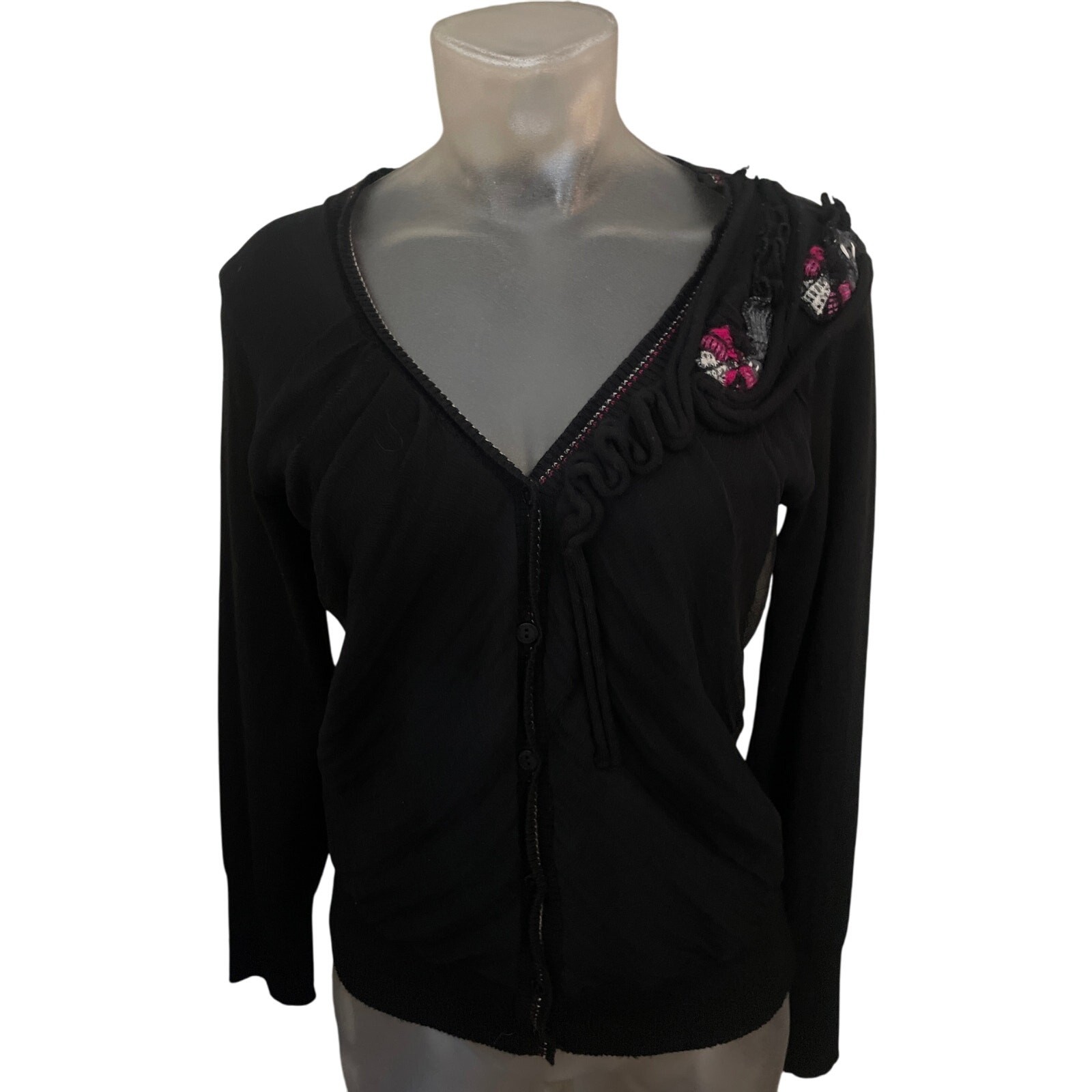 Vintage French Designer DIDIER PARAKIAN Embellished Cardigan Wool Silk Small S
