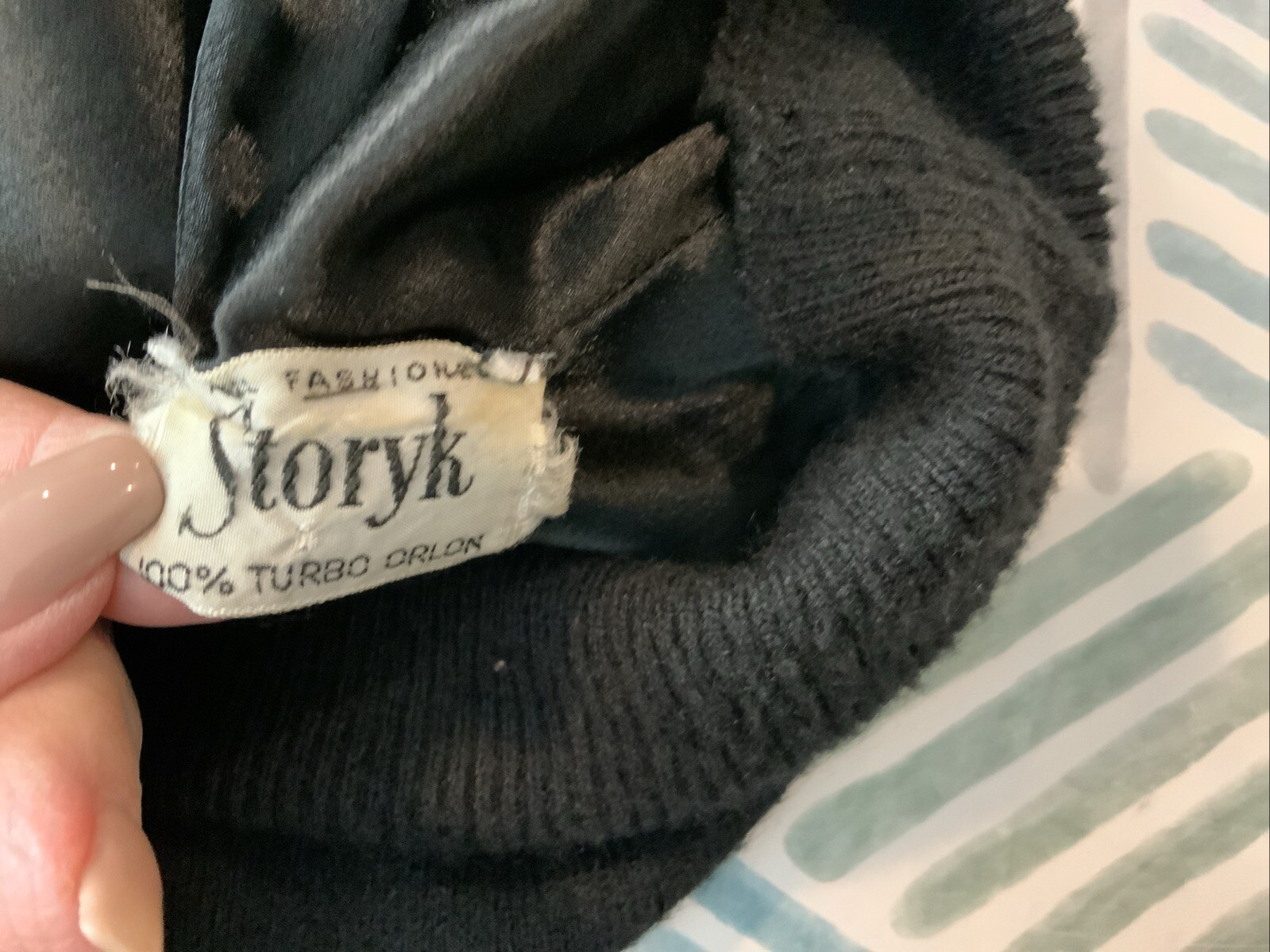 Vintage Storyk 100% Turbo Orlon Black Lined Secretary Sweater Rhinestones Sz XS