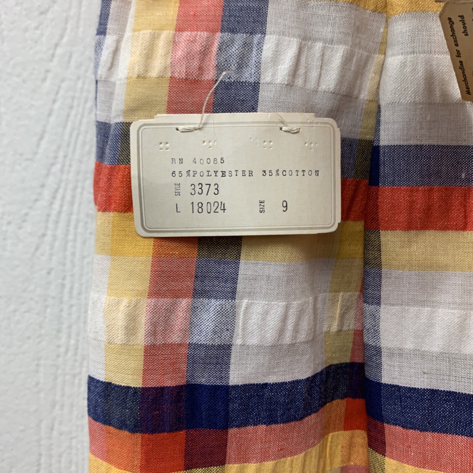 70’s Vintage White/Yellow/Red/Blue Seersucker Plaid Hippie Bell Bottom Pants NWT