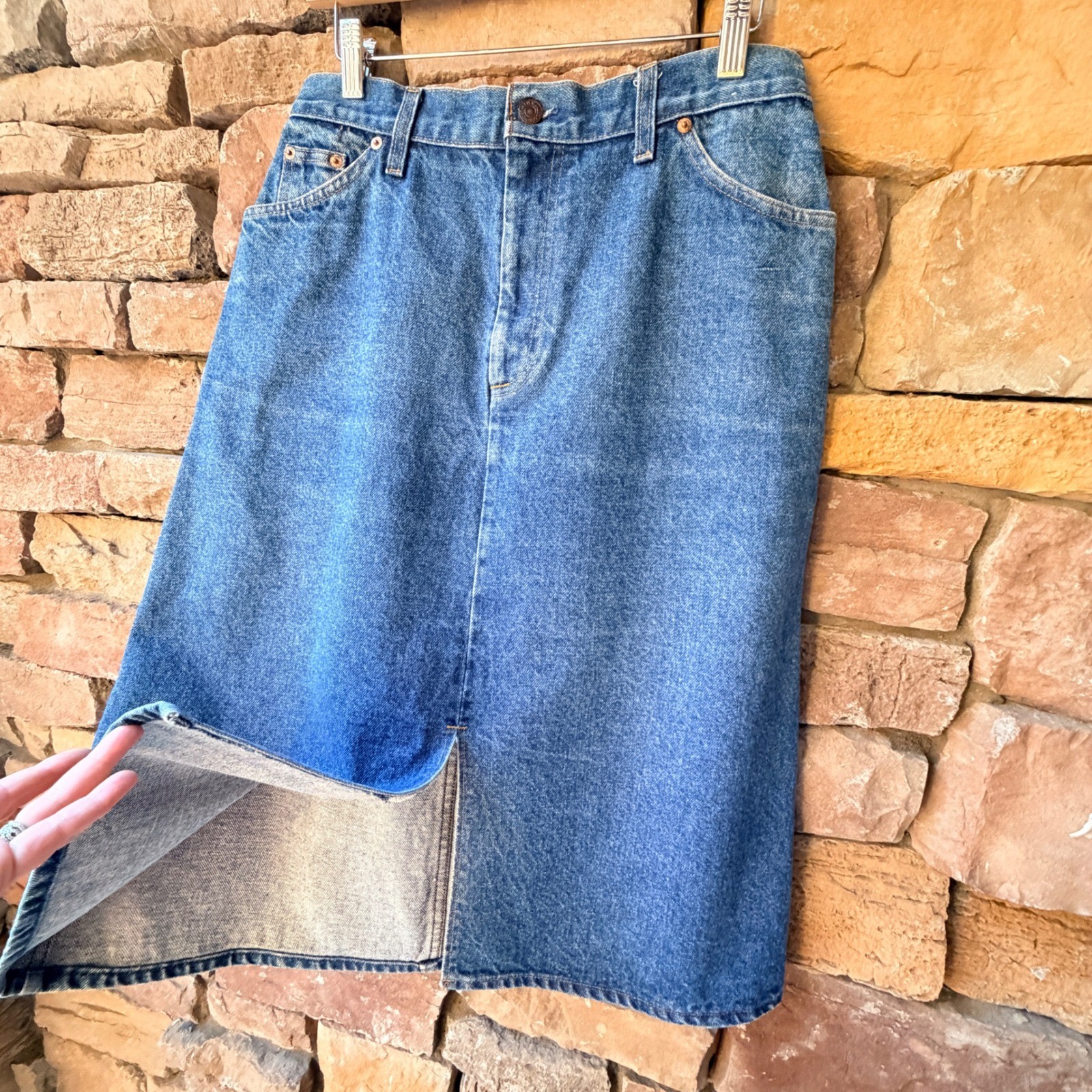 VTG Orange Tab USA Levi Strauss 15 Women’s Denim A-Line Midi Skirt Button Fly
