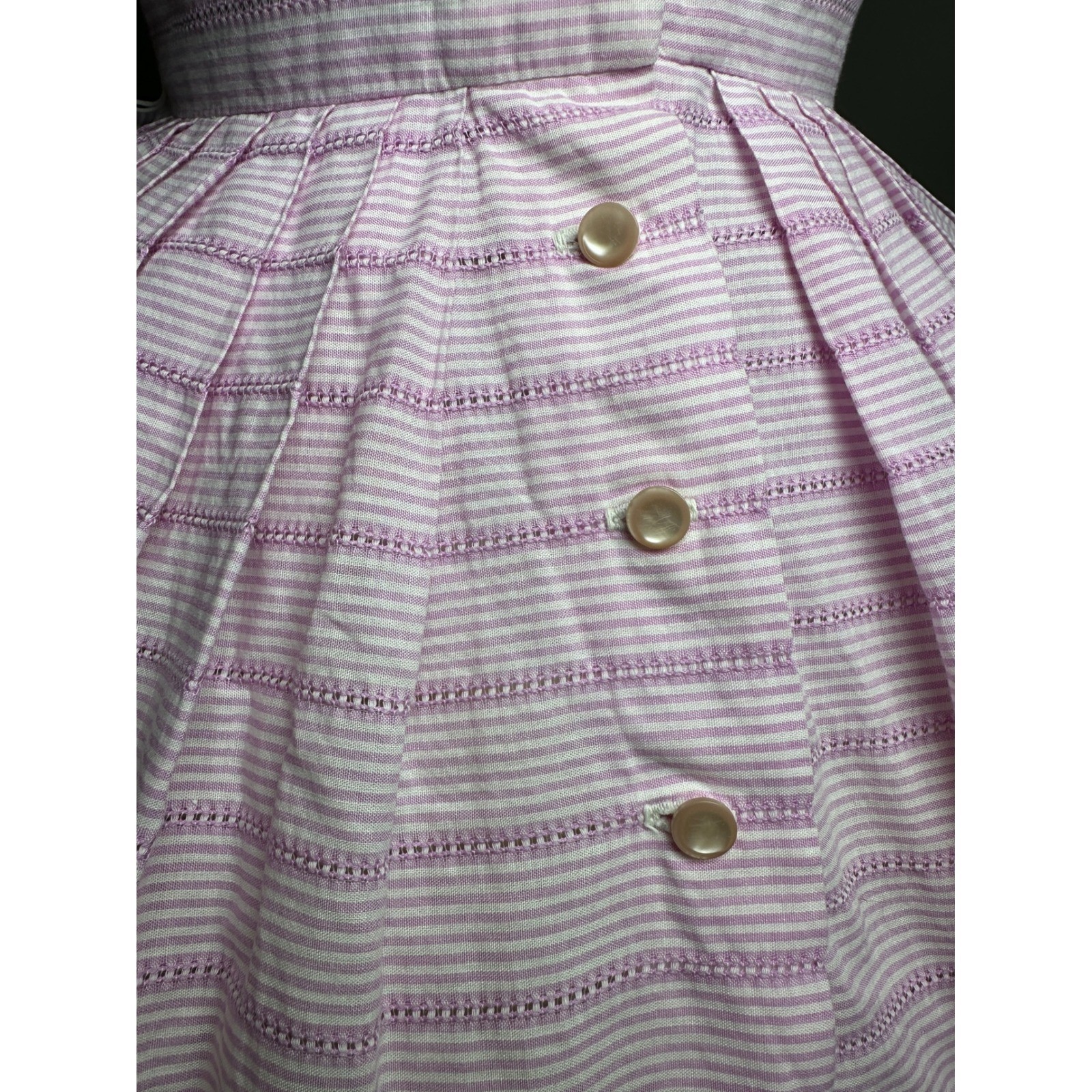 Cute Vintage 1950s Pixie of California Purple Candy Stripe Lace Ruffle Dress
