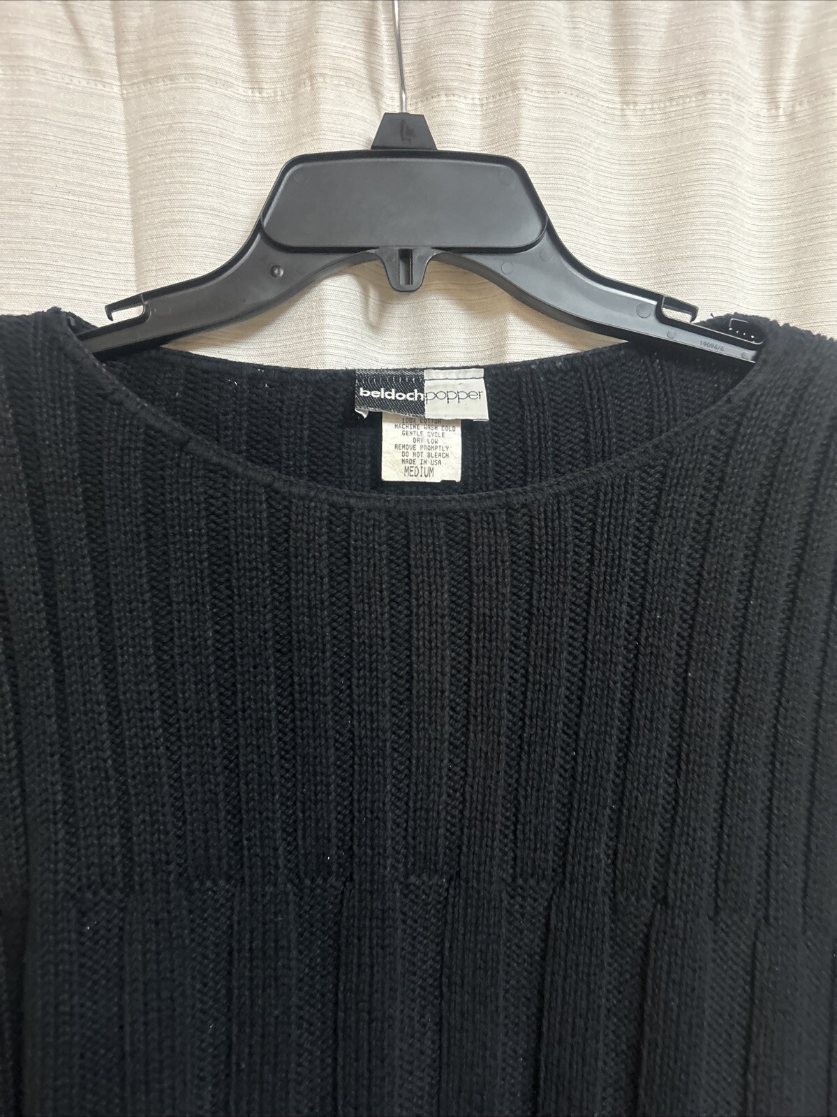 Beldoch Popper USA M Black Long Sleeve Knit Sweater Vintage Cotton Mall Hair T4