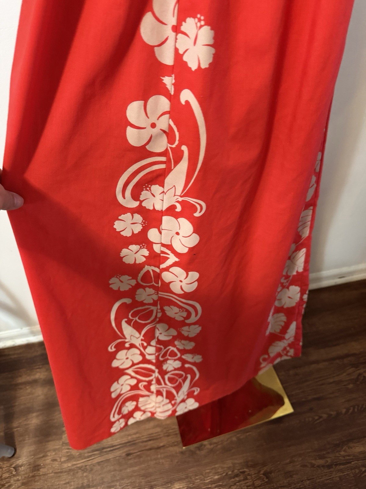 Vintage Andrade Honolulu Floral Hawaiian Maxi Dress Red EUC