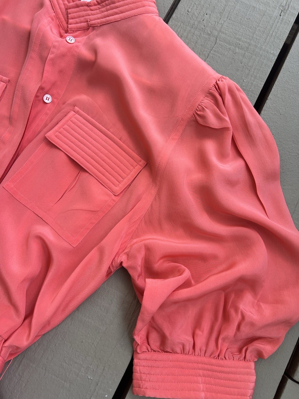 Vintage CASI Peach Orange Front Pockets Belted 100% Silk Women’s Dress Sz 10