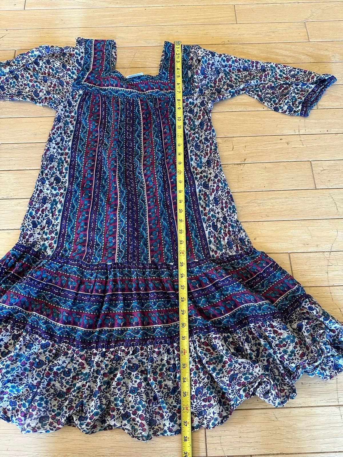 Vtg 1970s INDUS Block Print India Dress Super Lightweight Cotton Sz S/M