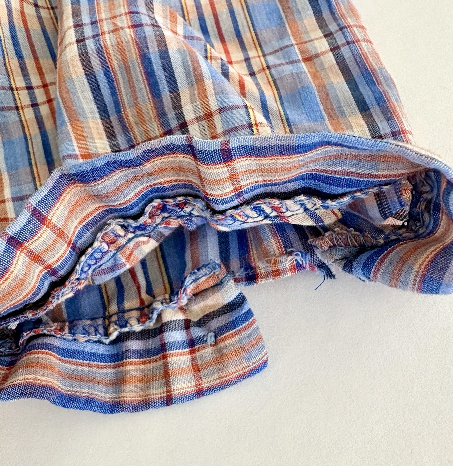 Vintage 70s Plaid Prairie Ruffle Blouse M Cottagecore Puff Sleeve Peasant Top