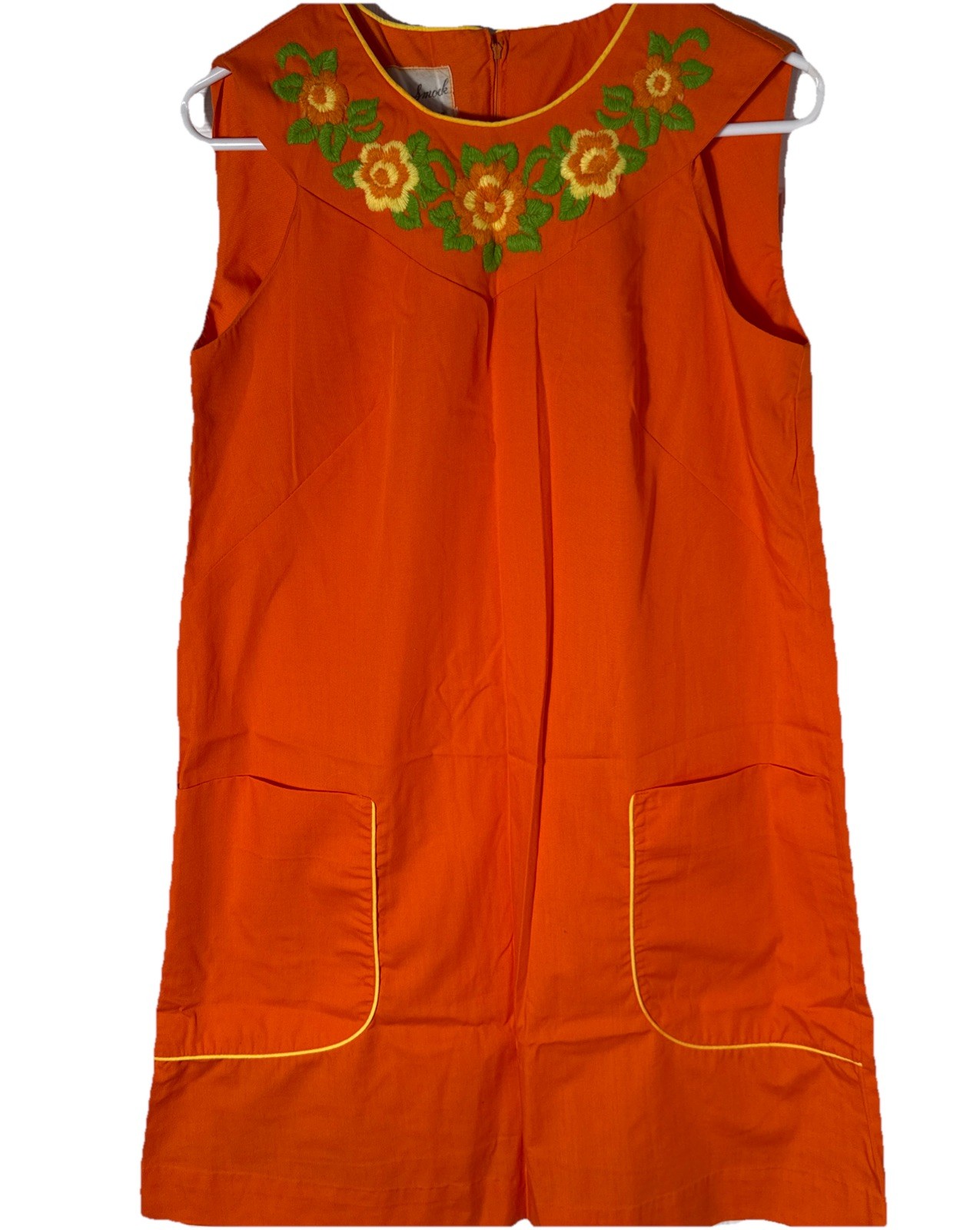 Vintage 60s Small/Med Lisa Smock Lisanne Orange Embroidered Flowers Day Dress