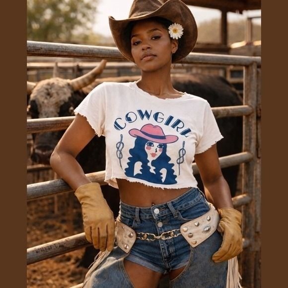 Vintage, Modern Western Saloon Era, Graphic T Cowgirl Dollie Retro Graphic NWOT