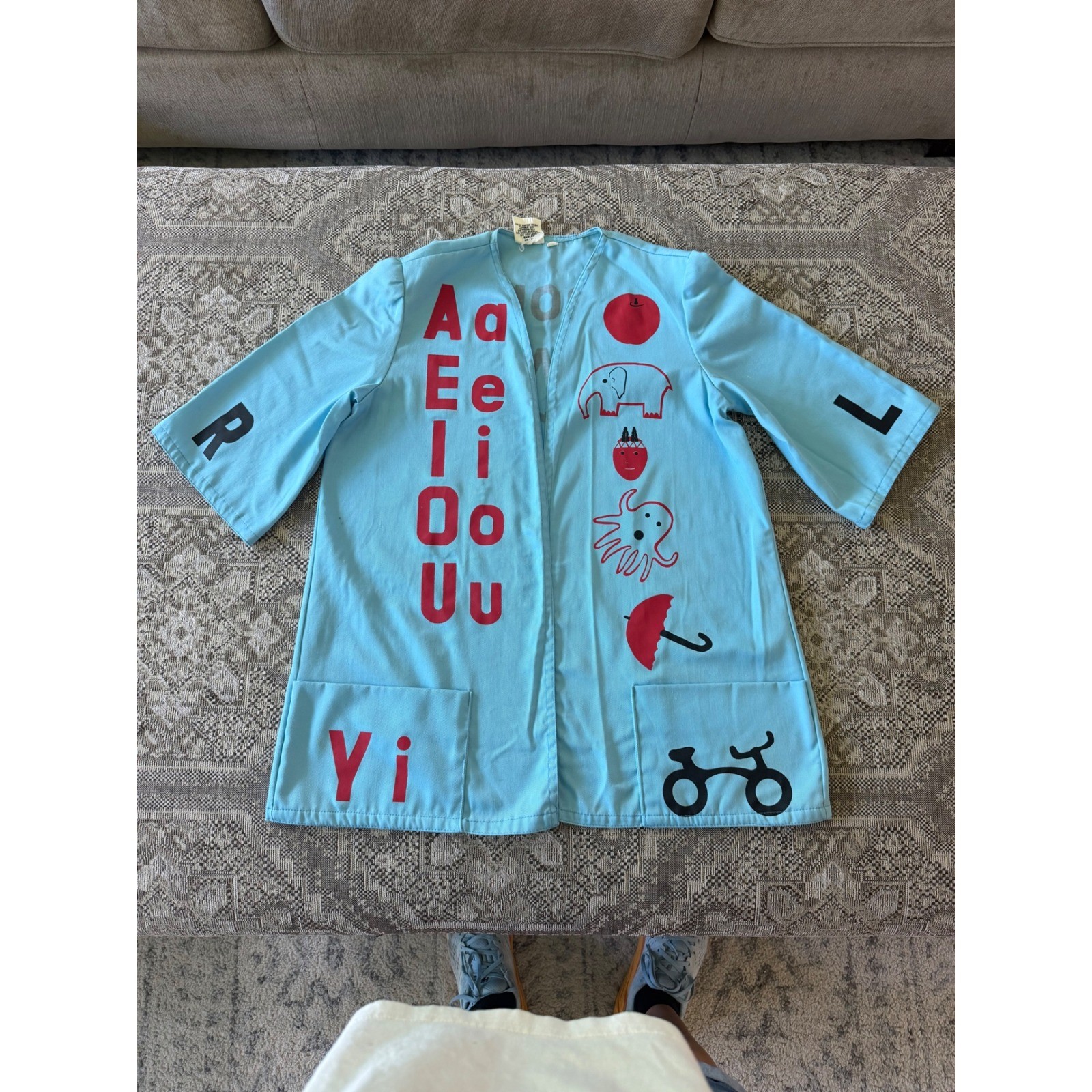 Bettye Burns Teacher Smock Women Size S/M Blue Vintage Short Vowel Educational