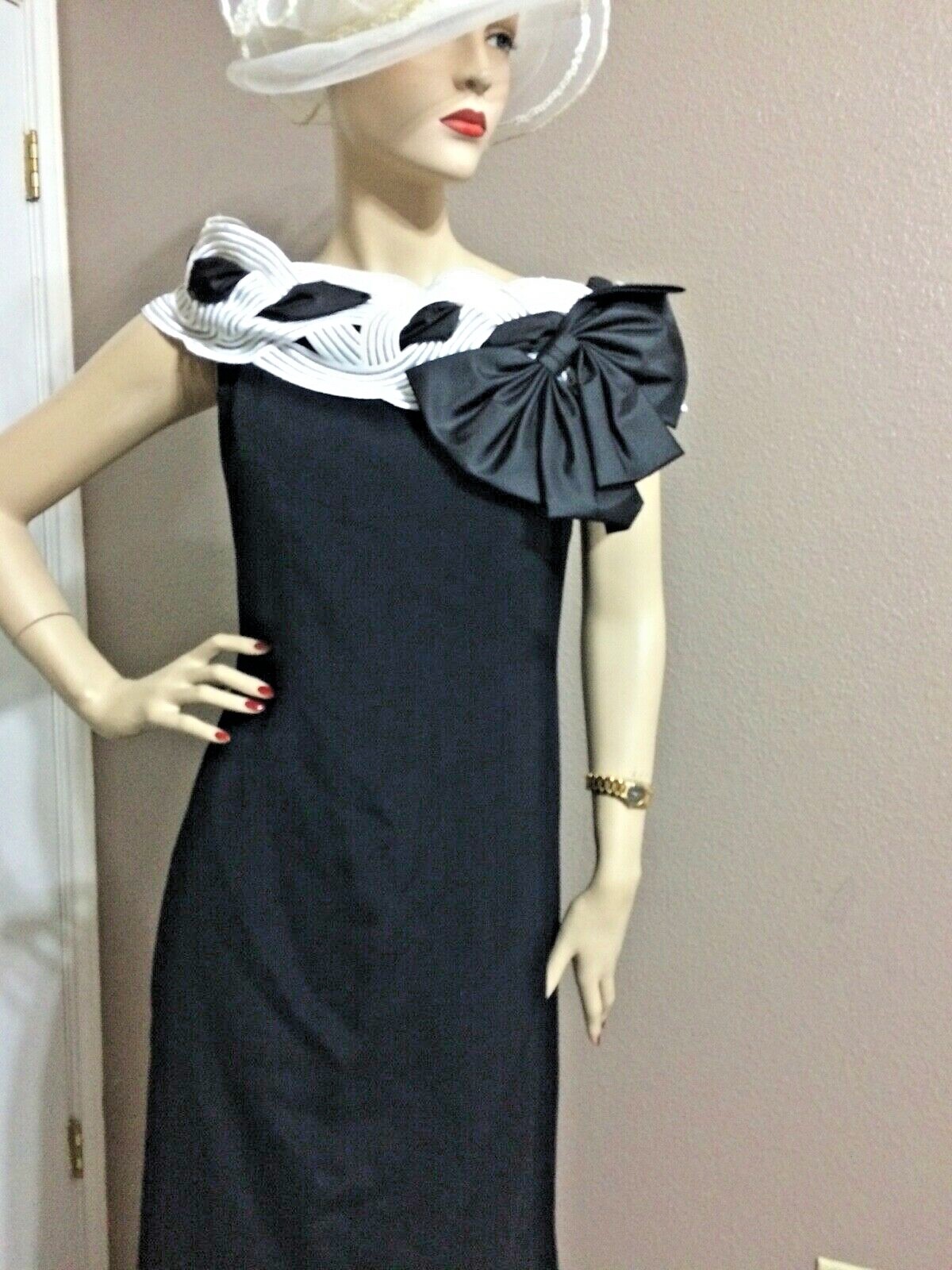 Fabulous VTG Victor Costa Black white Off The Shoulder Formal Dress Sz 8