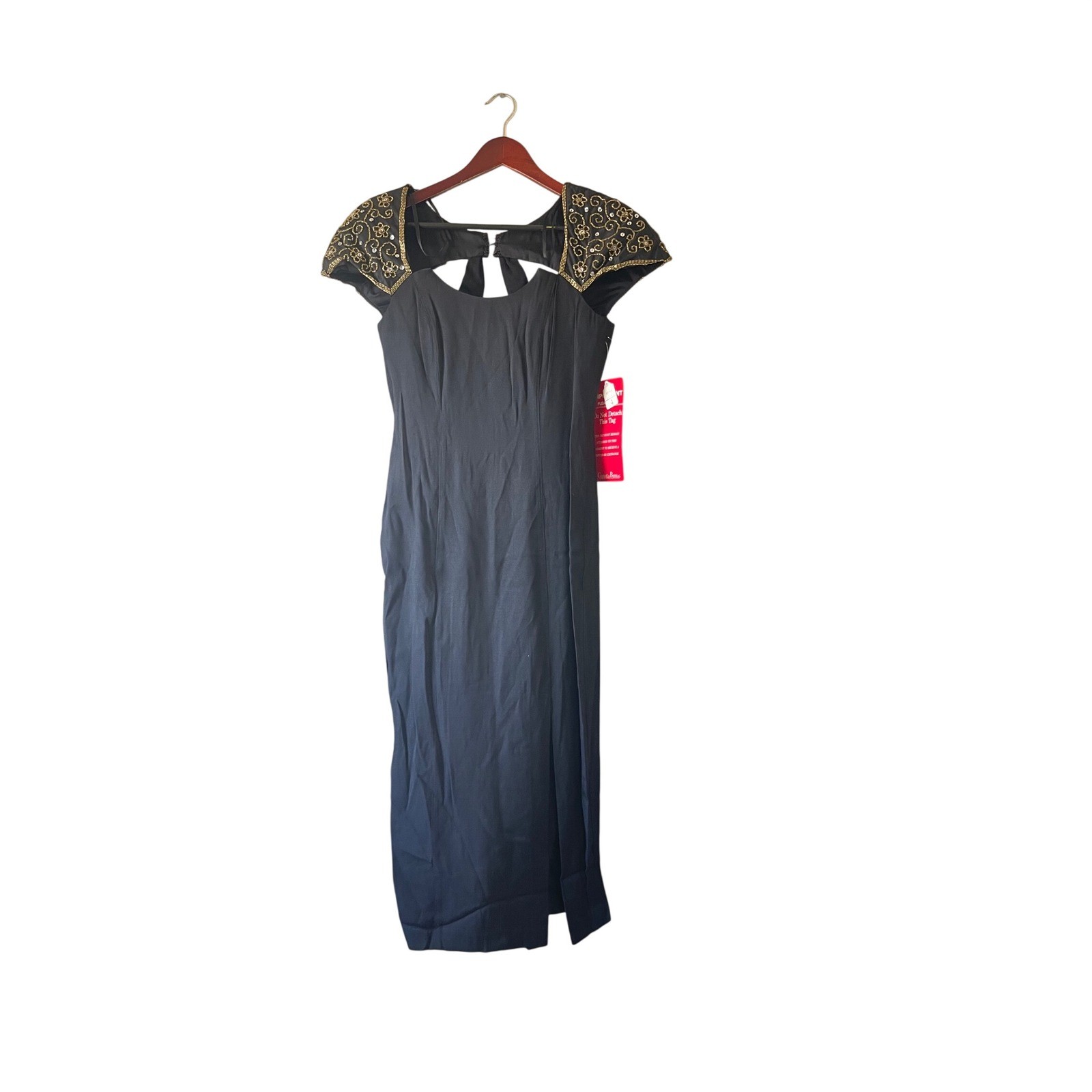 NWT Vintage 90s Black Beaded Gold Sequin Evening Gown Size 4