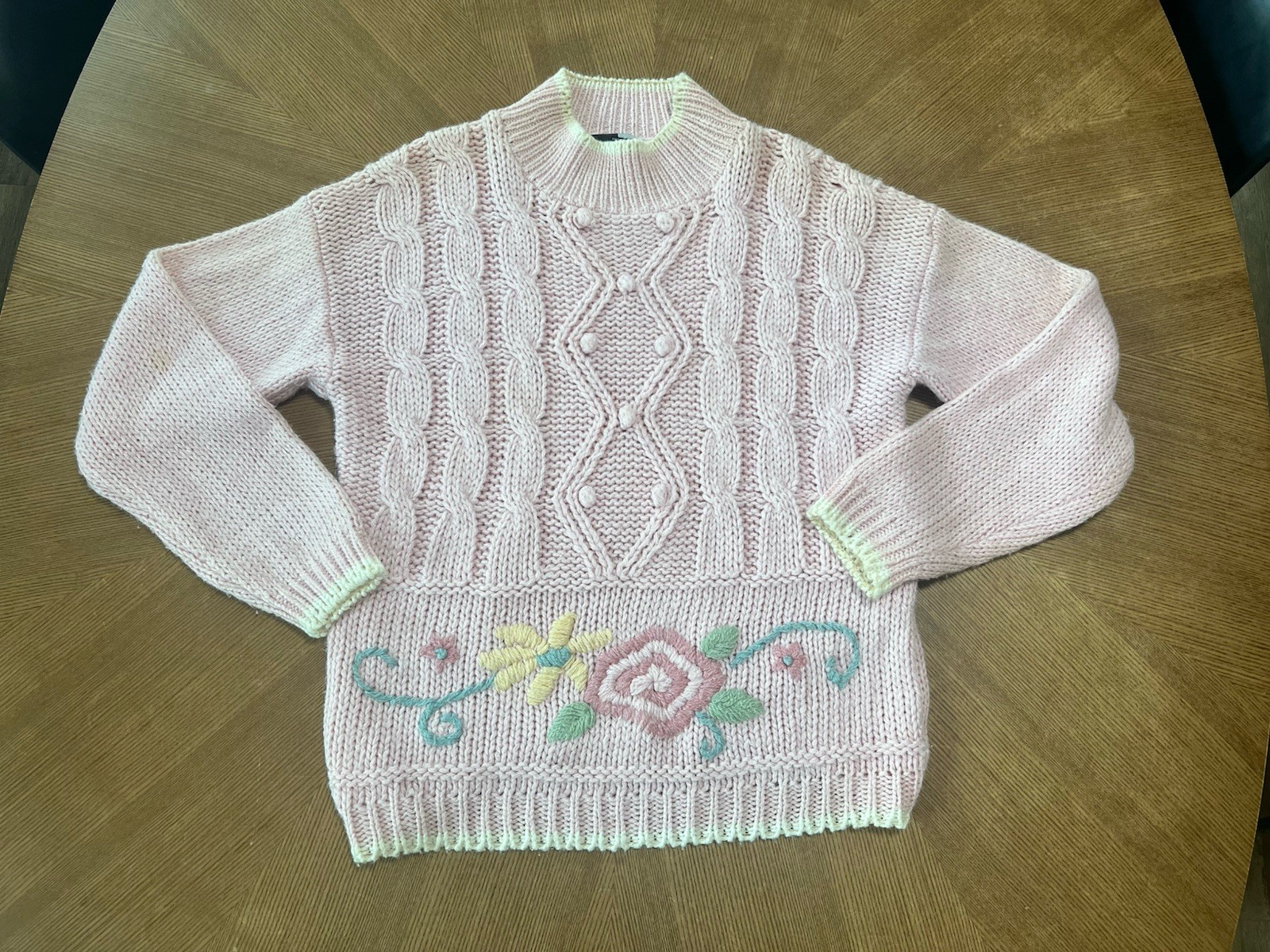 Beldoch Popper Vintage 90’s Cottage-Core Pink Knit Floral Sweater Size Large