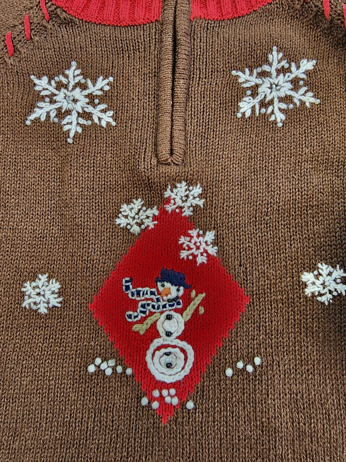 Vintage Mandal Bay M Ramie Blend Knit 1/4 Zip Sweater Xmas Beads Yarn Stitch