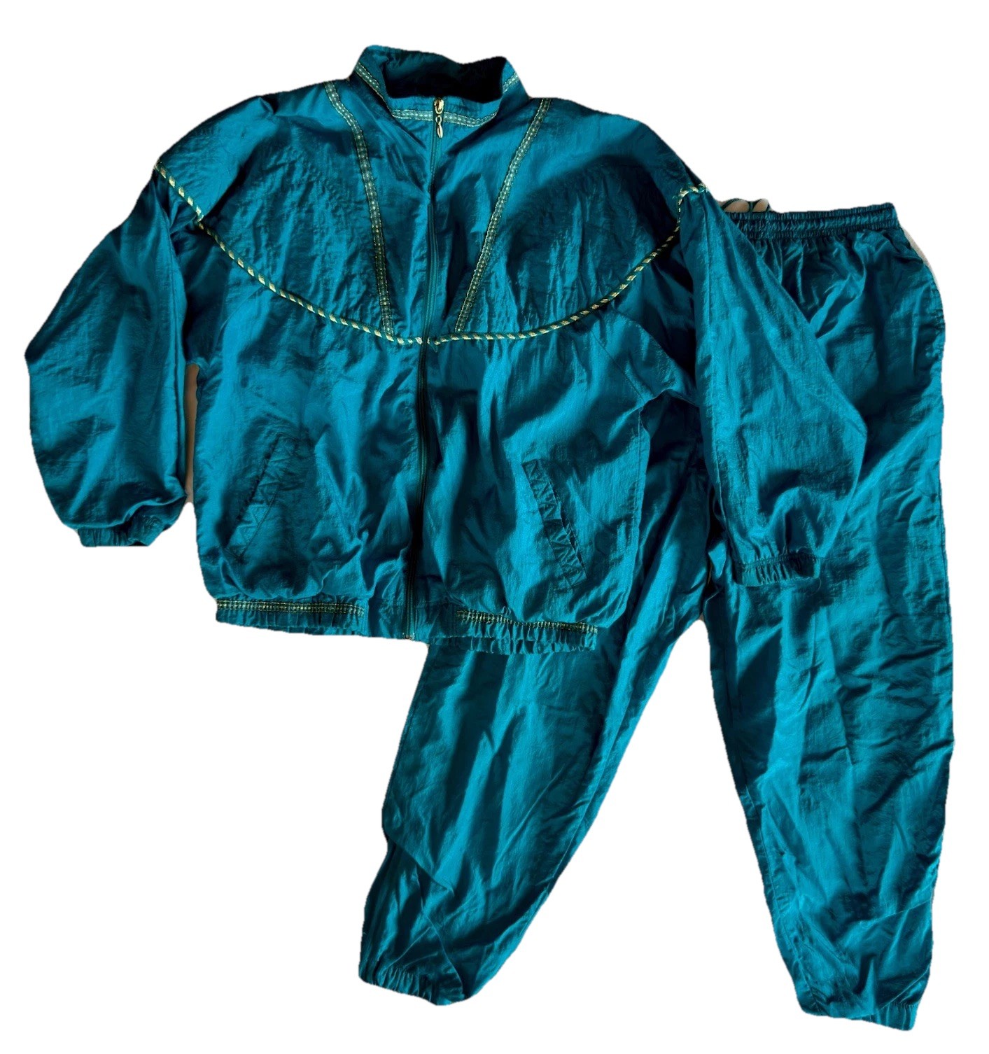 Vintage Women’s Satin Track Suit Blue Sz. M. Jacket & Pants, Nylon 80’s-90’s Y2K