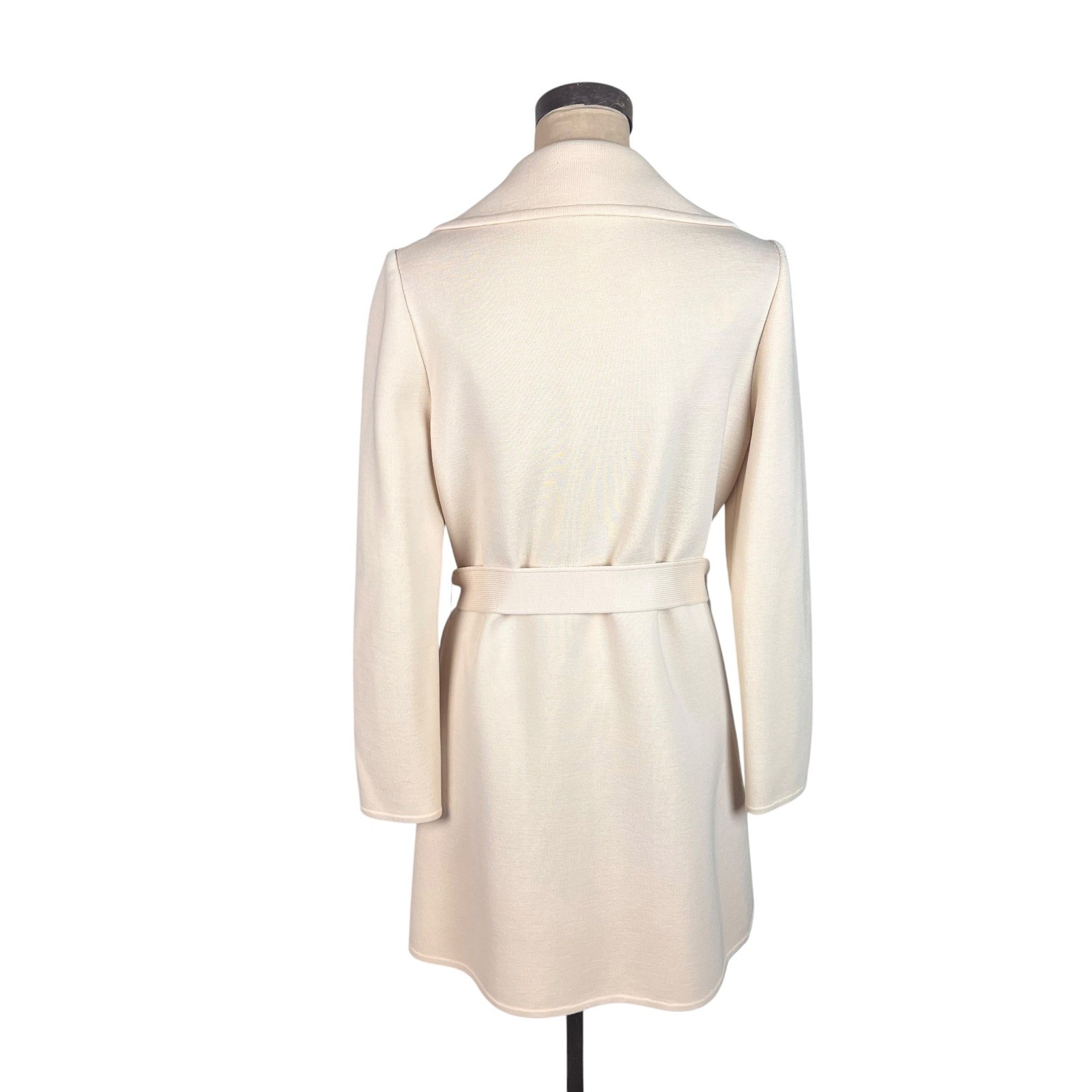 Vintage LeRoy Knitwear Cream 100% Wool Wrap Coat with Belt Large