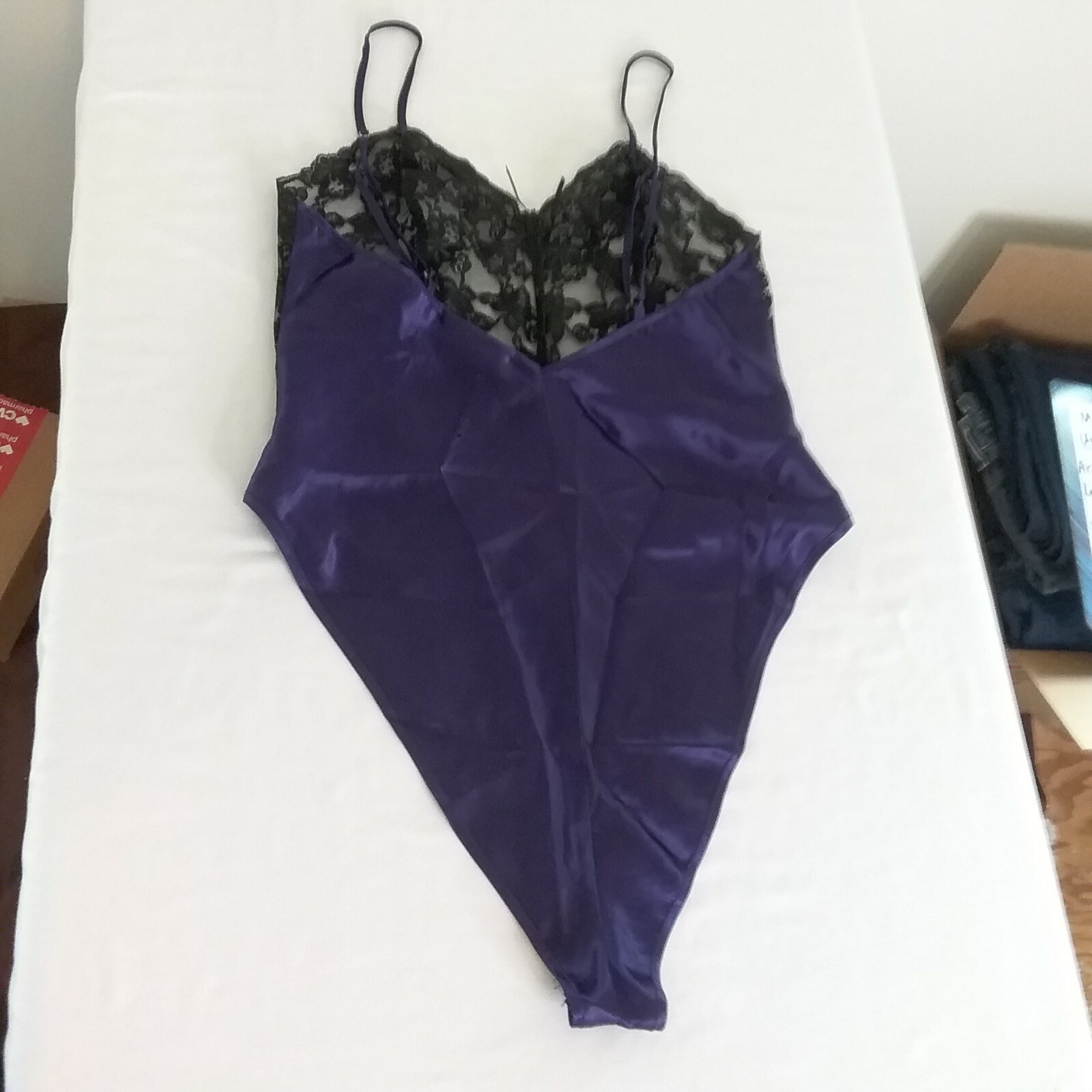 Victoria’s Secret Vintage Gold Label High Leg Teddy M Purple Black Lace SEE NOTE