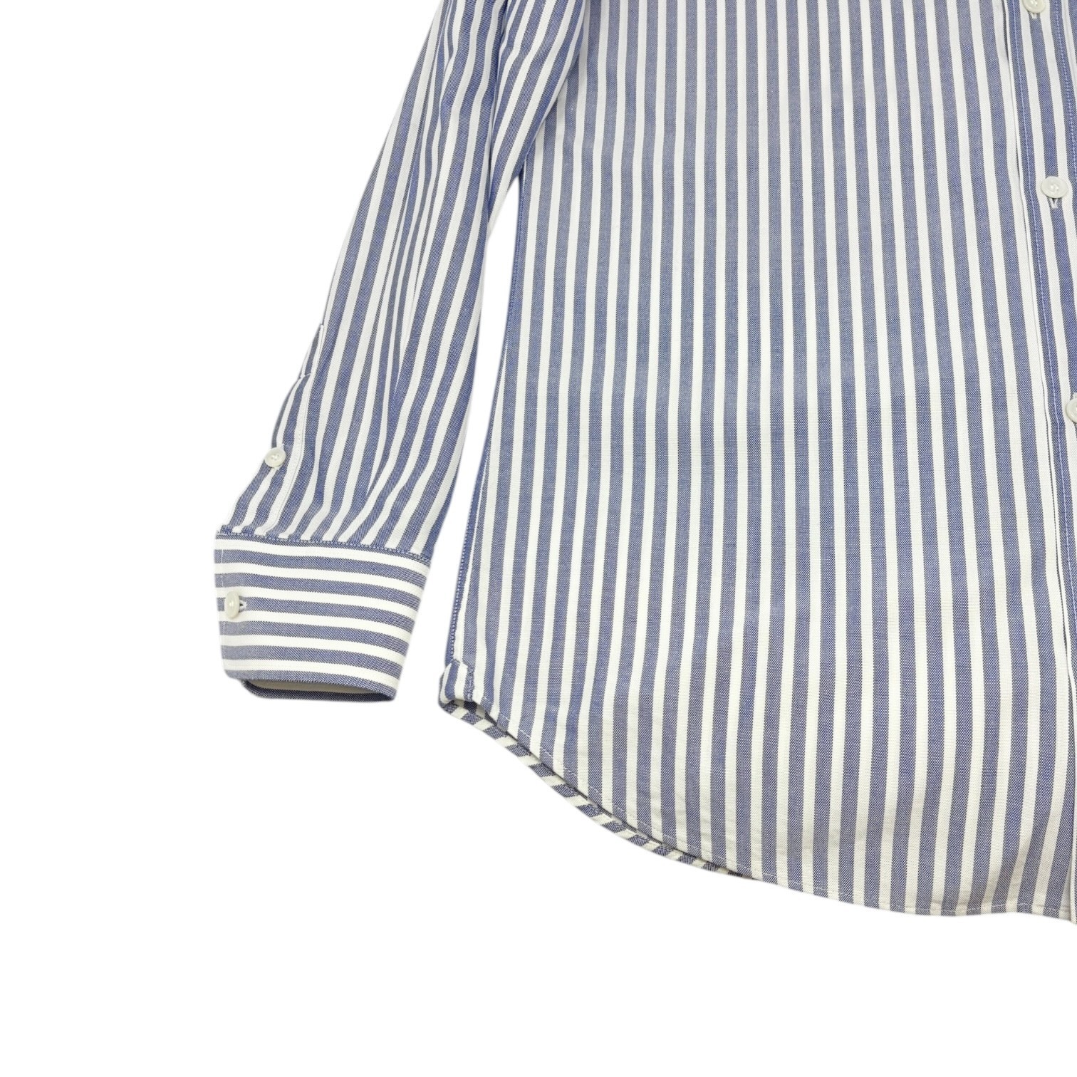 CELINE Triomphe Logo Stripe Button Up Shirt Long Sleeve #36 Blue White Cotton