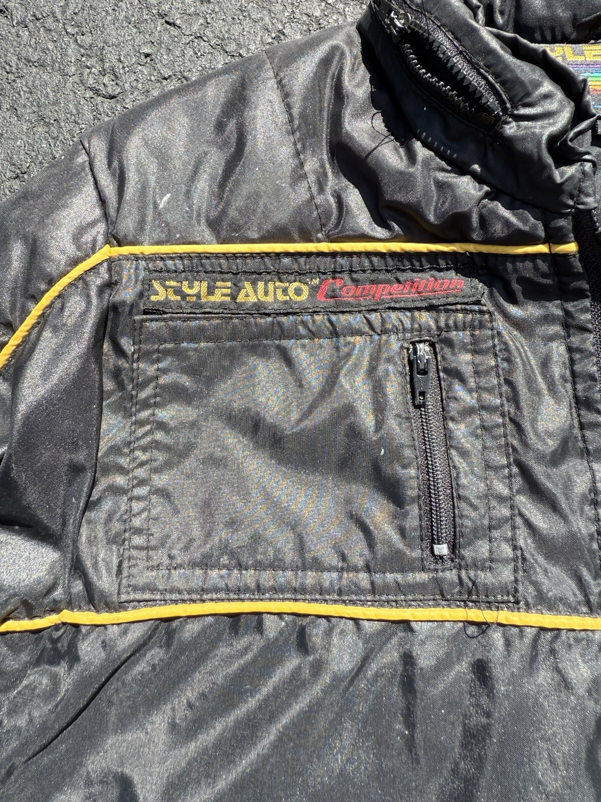 VINTAGE 1980s Black STYLE AUTO CORVETTE JACKET PATCH RACING Car Padded XS