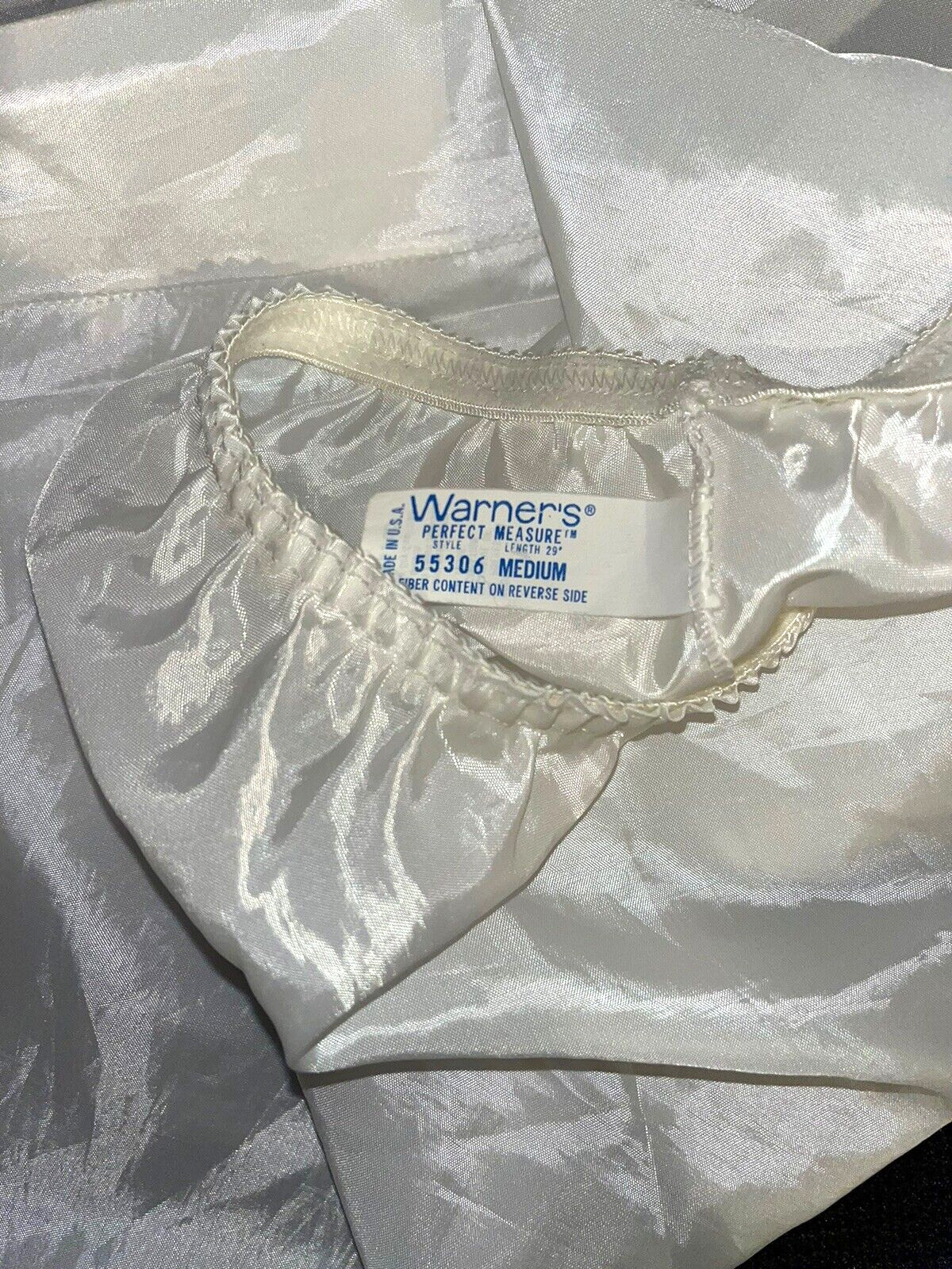 Vtg Warners Half Slip Satin Perfect Measure Polyester Swishy Cloud White M L