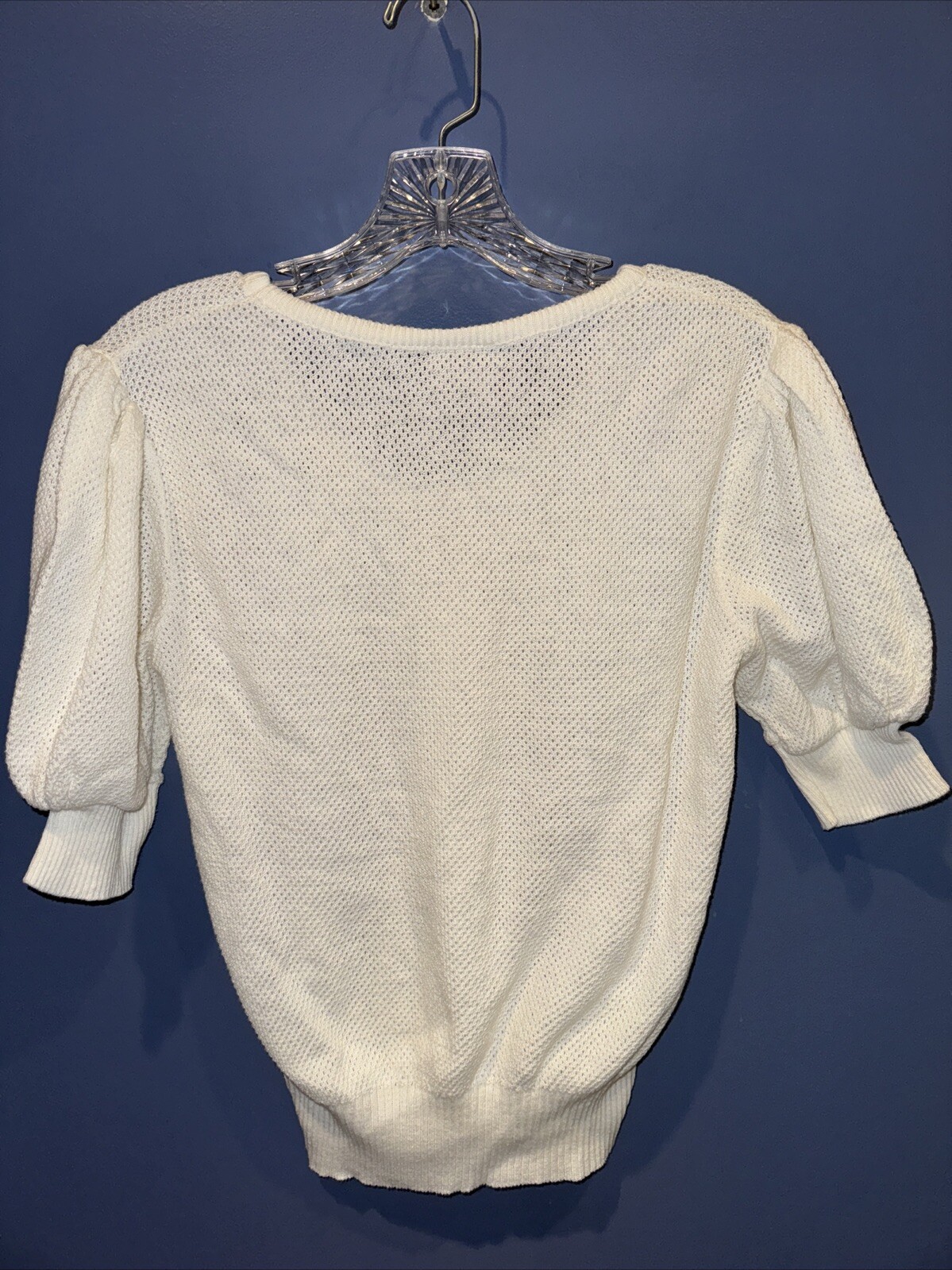 S/M White Knit Pullover Sweater, Croppy Banded Waist, 1960 Mademoiselle Cotton