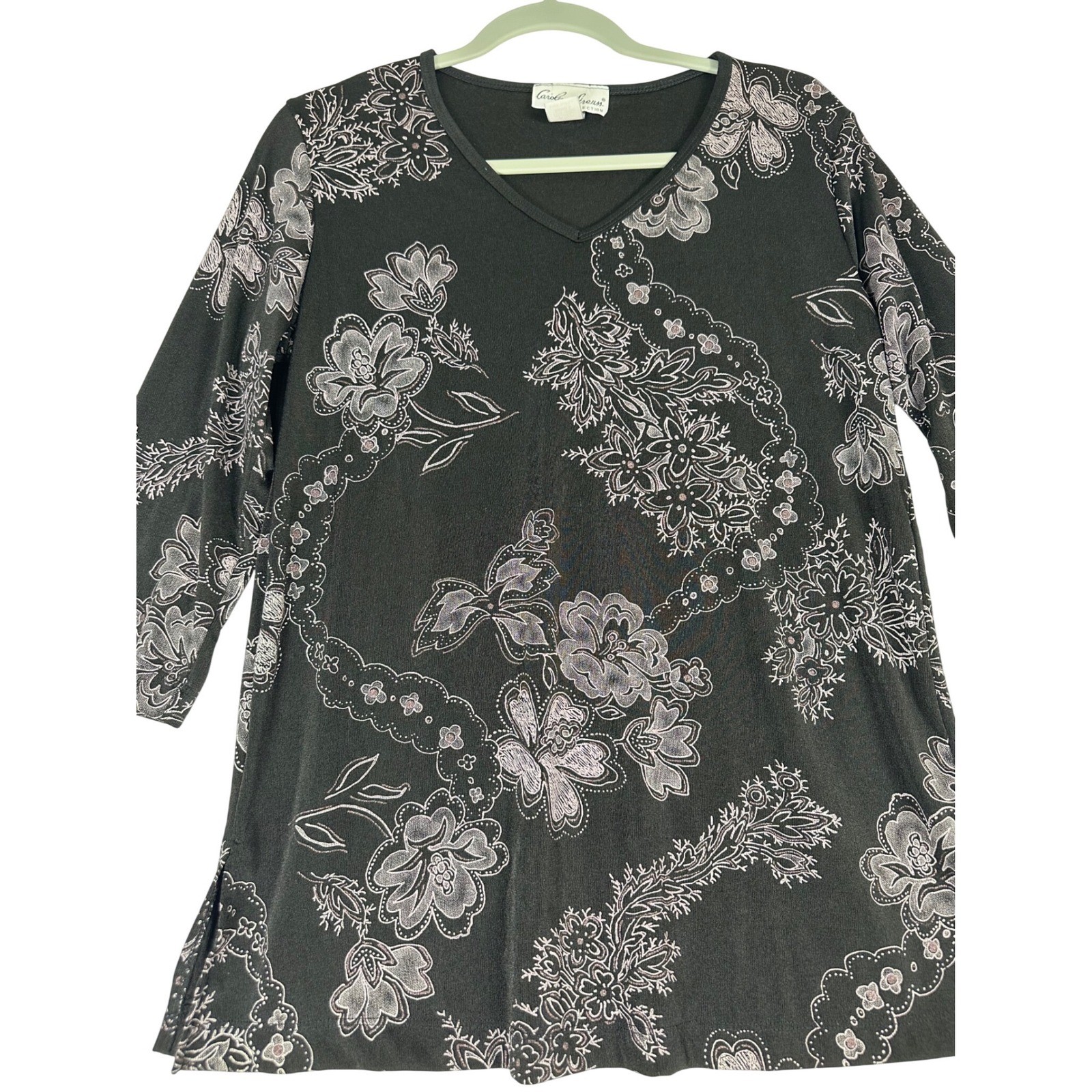Vintage Carolyn Strauss Floral Top Womens S Black 90s Y2K made in the USA