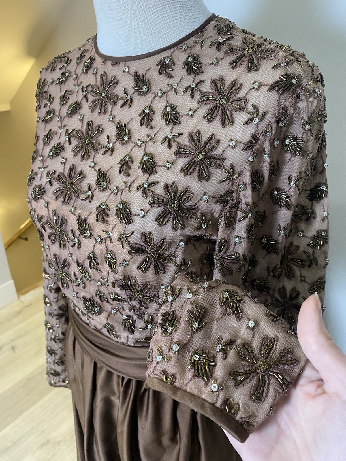 Vintage 50’s/60’s Heavy Sequined Gown Sheer Top Satin Skirt Victoria Royalty