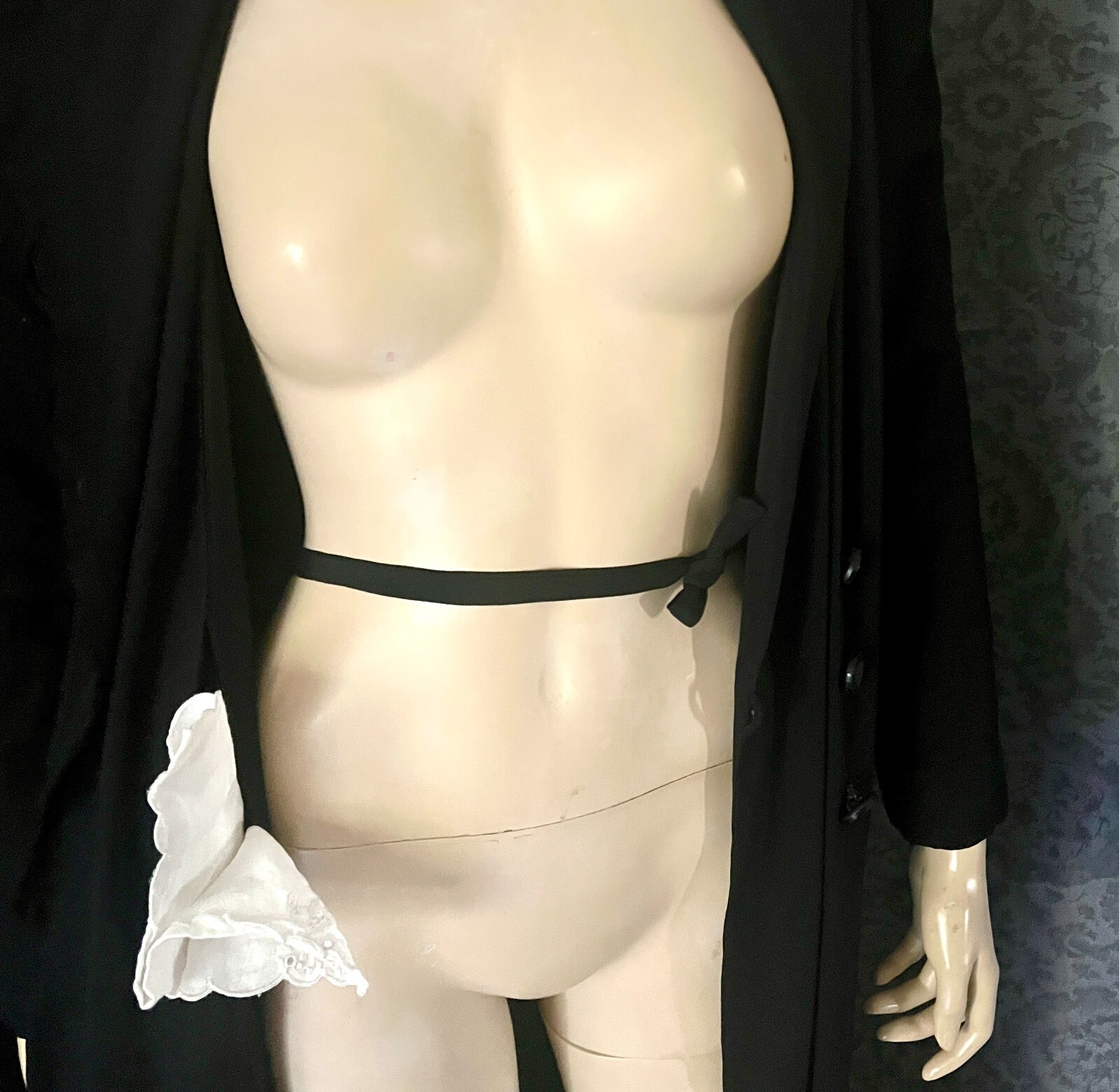 Elegant Inky Black 1920s Silk Occasion Coat, Inner Pocket, Raglan Sleeves, P-S