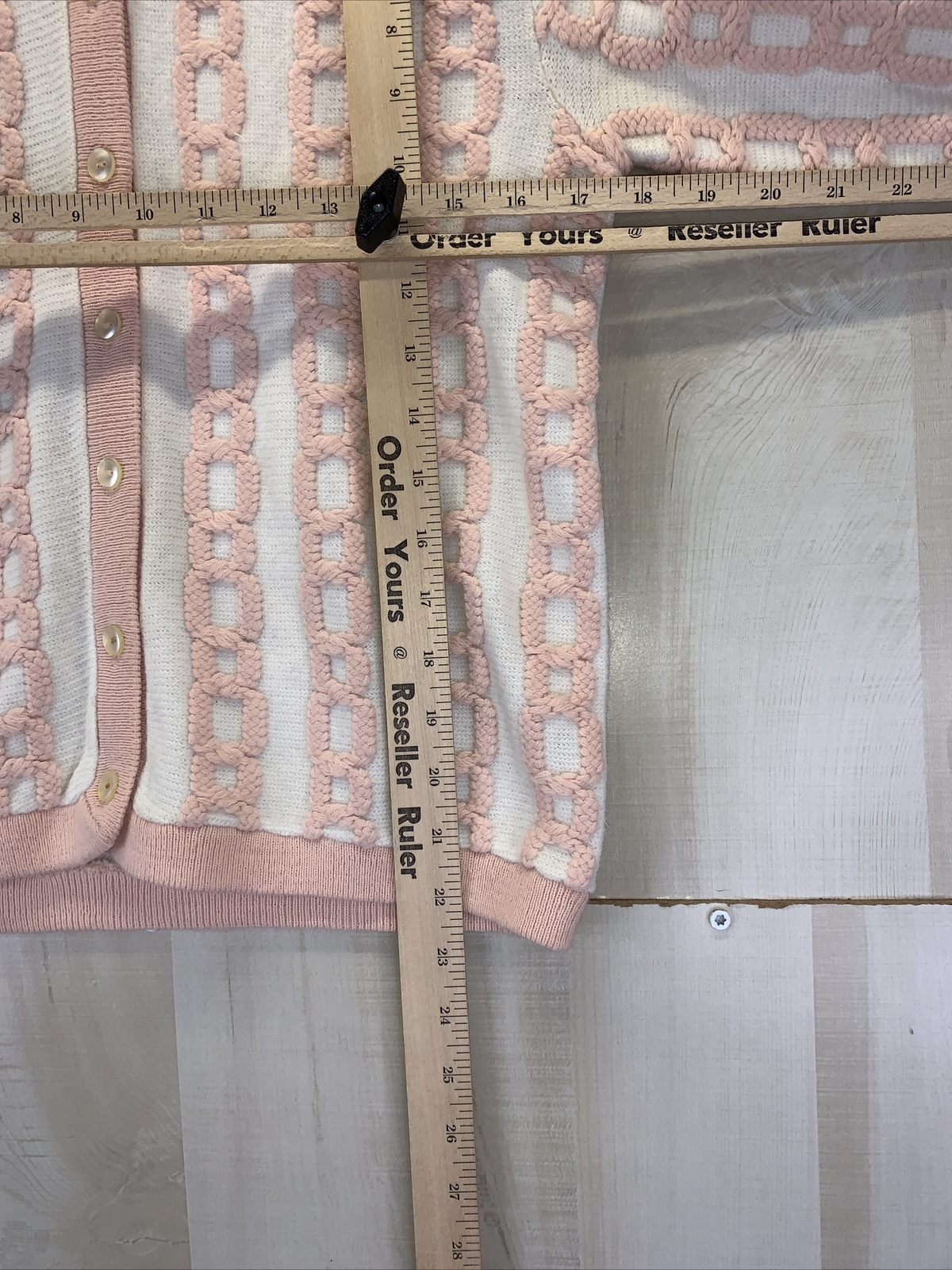 Vintage 1950-60s Carol Brent Pink/White 3/4 Sleeve Knit Womens Cardigan-10816