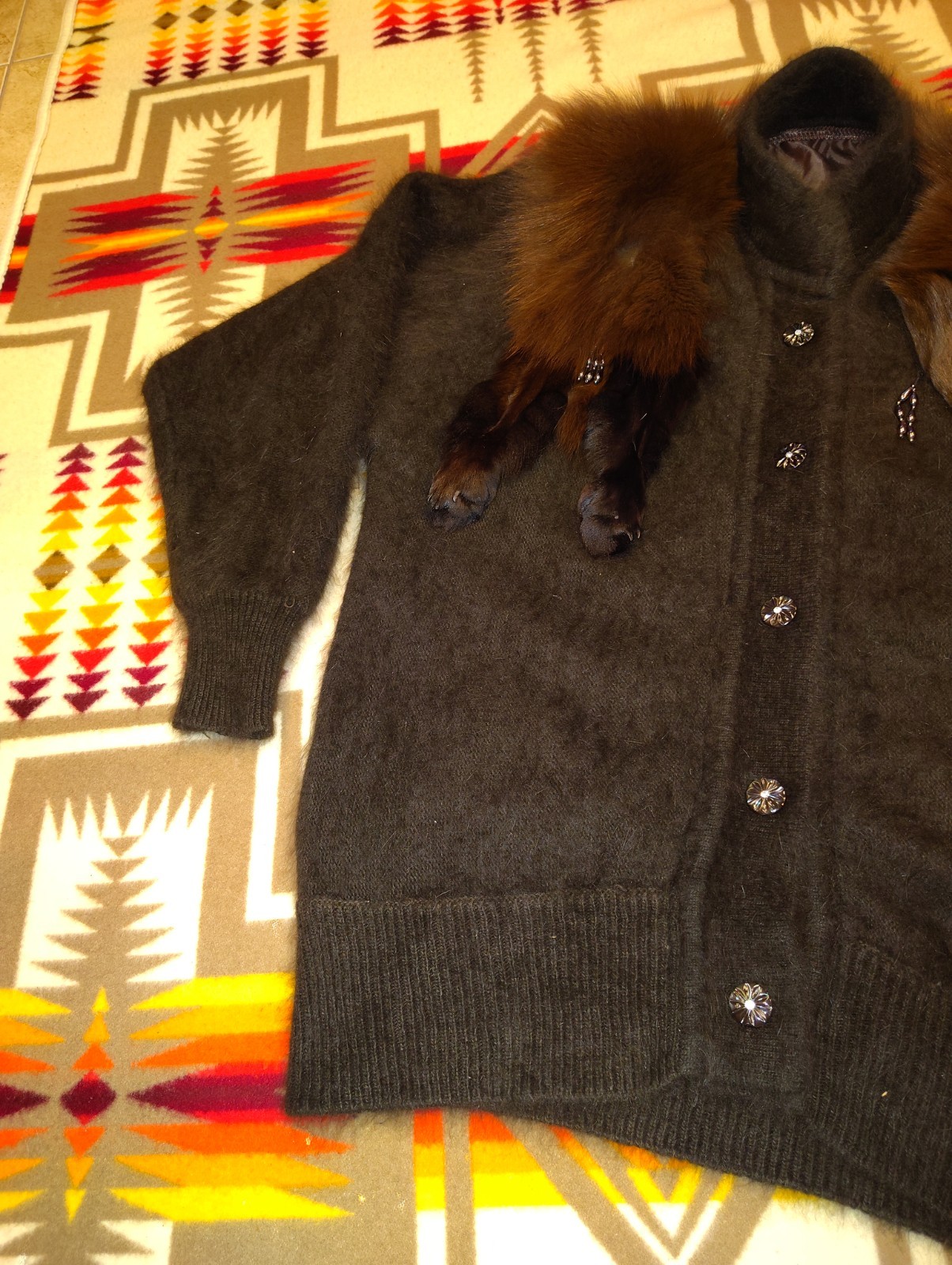 Mink vintage coat with head and feet Miracle Real Animal Excellent Condition L