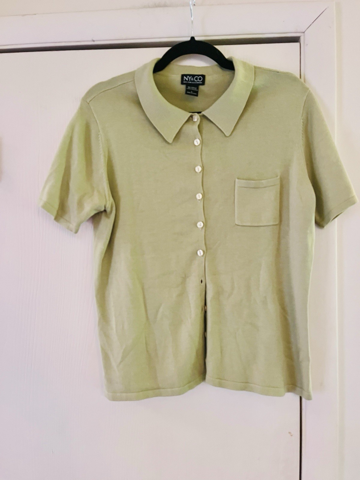 Vtg 90s NY&CO Preppy Tennis Prep Button Front Pearl Button Blouse L