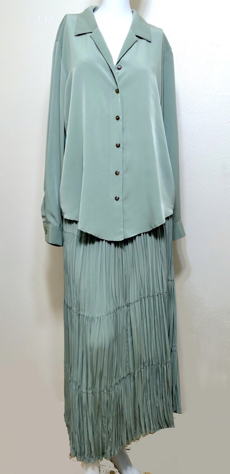 Vintage J Suzette Jade Slink Microfiber Broomstick Maxi Skirt Blouse Set dress