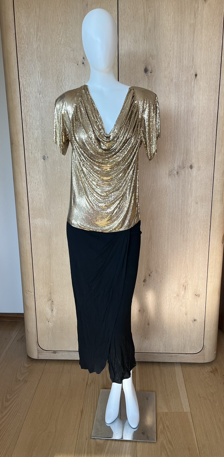 Vintage 1970s Metal Mesh Ferrara Gold Chainmail Dress Lindissima San Juan Small